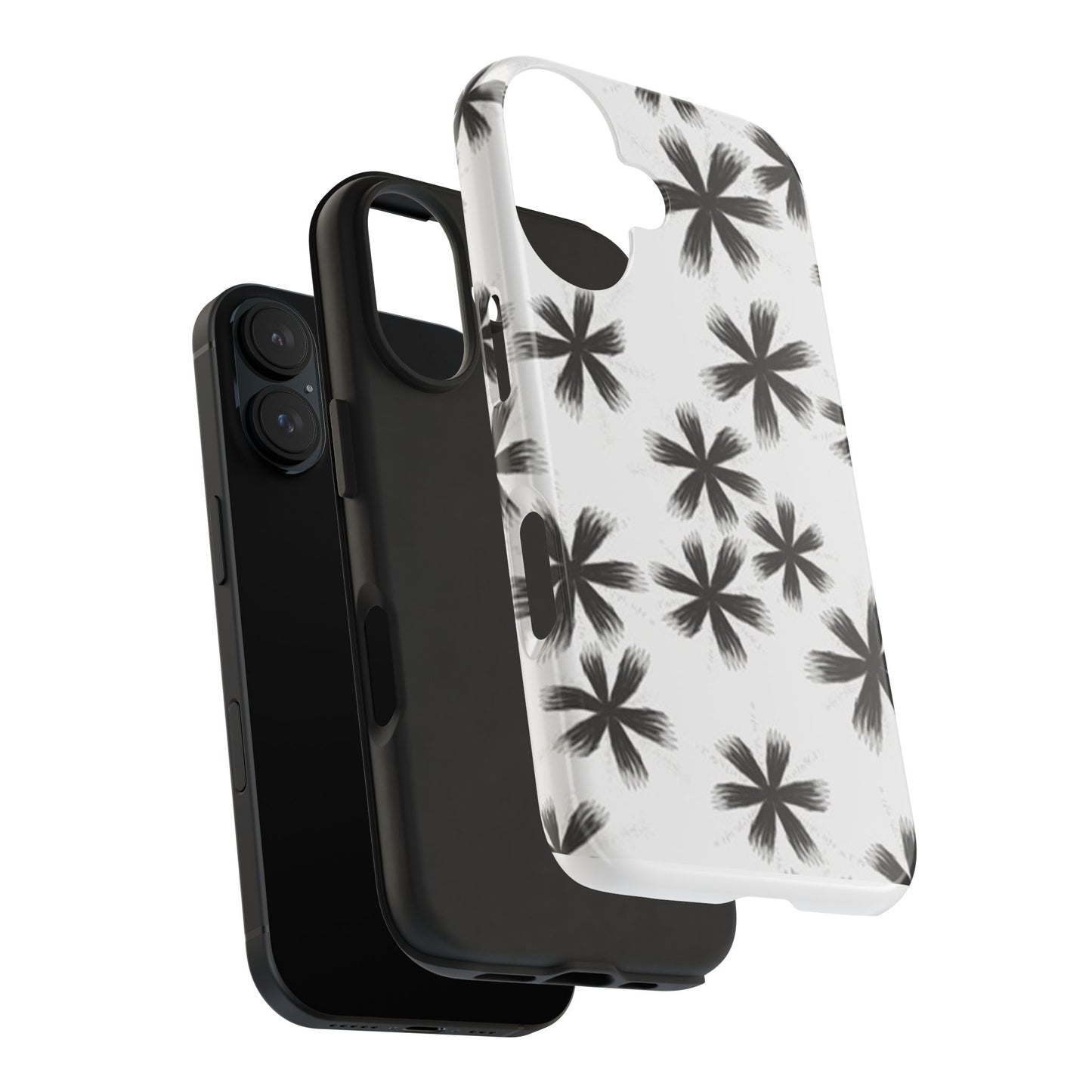 Stylish Tough Phone Cases, Black Flower Design, Durable Phone Protection, Unique Gift, Trendy Phone Accessories