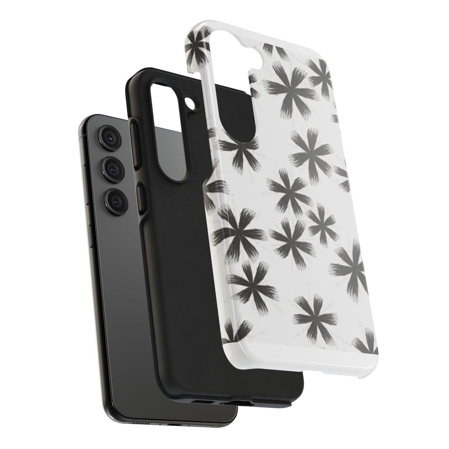 Stylish Tough Phone Cases, Black Flower Design, Durable Phone Protection, Unique Gift, Trendy Phone Accessories