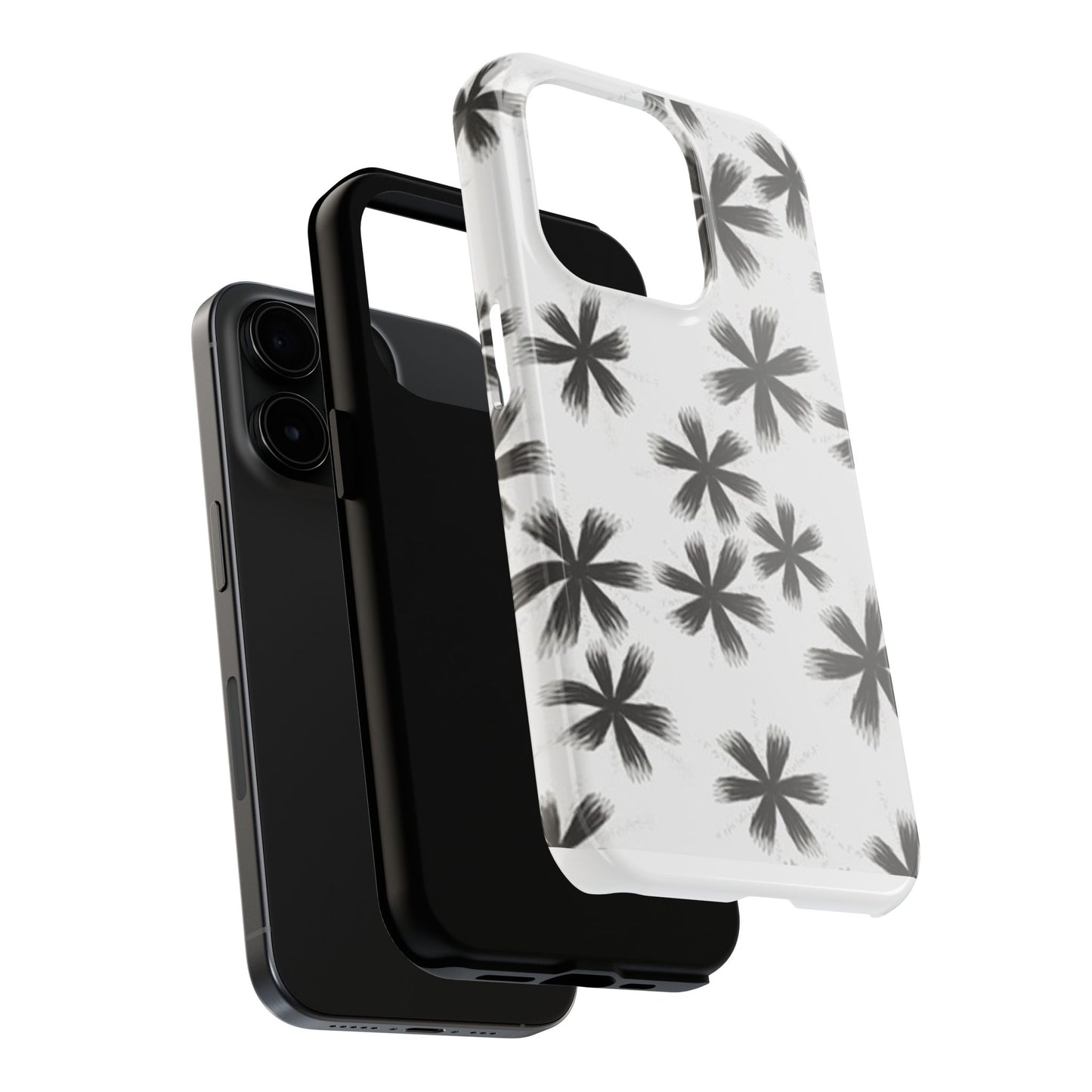 Stylish Tough Phone Cases, Black Flower Design, Durable Phone Protection, Unique Gift, Trendy Phone Accessories