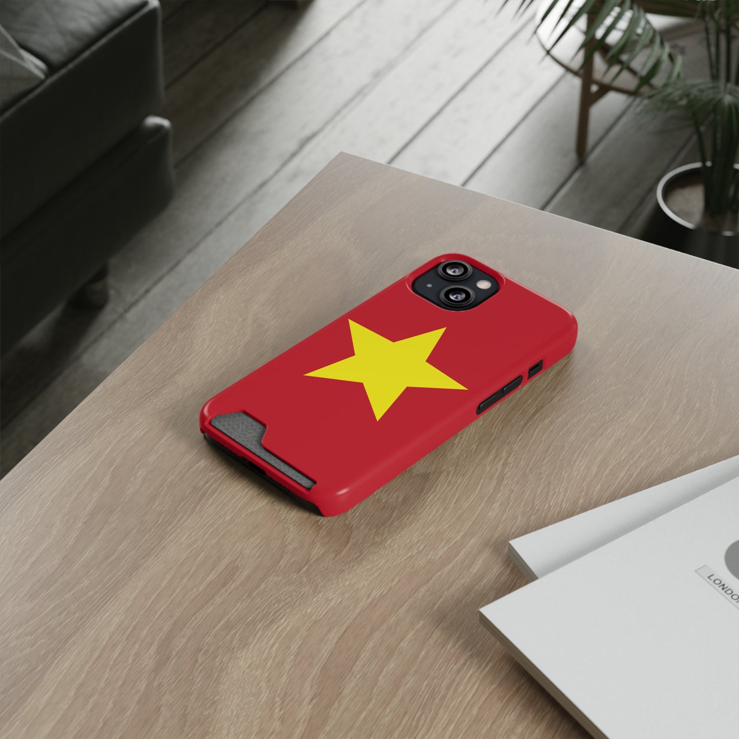 Red Star Phone Case with Card Holder, Gift for Flag Lovers, Stylish Accessory for Everyday Use, Perfect for Travel, Birthday Gift