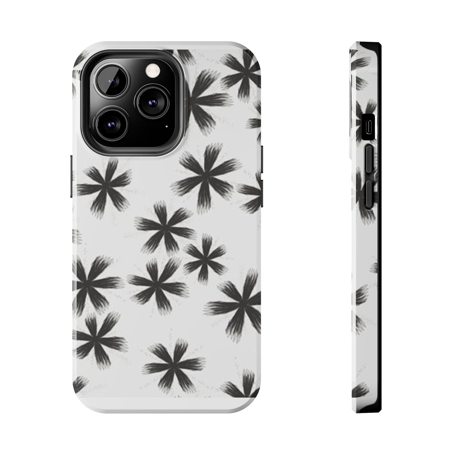 Stylish Tough Phone Cases, Black Flower Design, Durable Phone Protection, Unique Gift, Trendy Phone Accessories