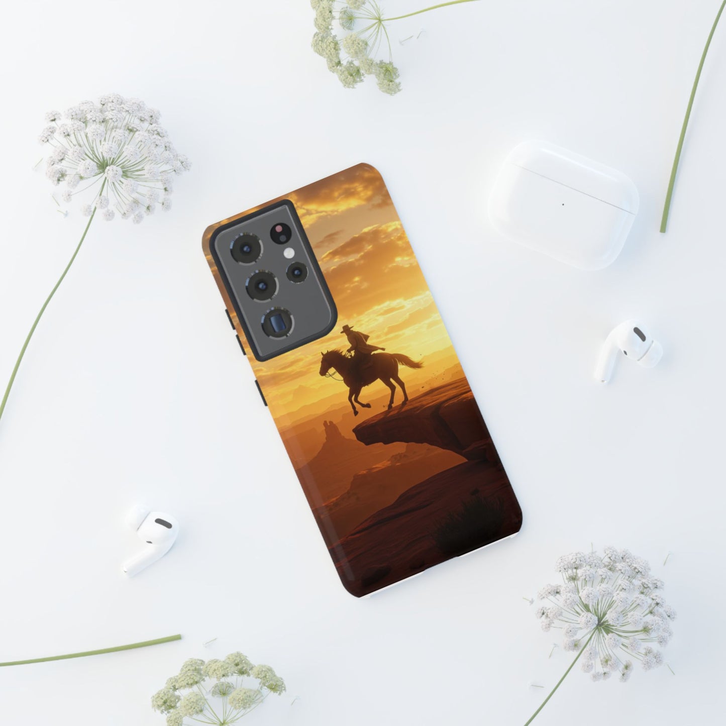 Sunset Horse Rider Phone Case, Western Art Cover, Tough Shell, Ideal Gift for Horse Lovers, Scenic Phone Accessories