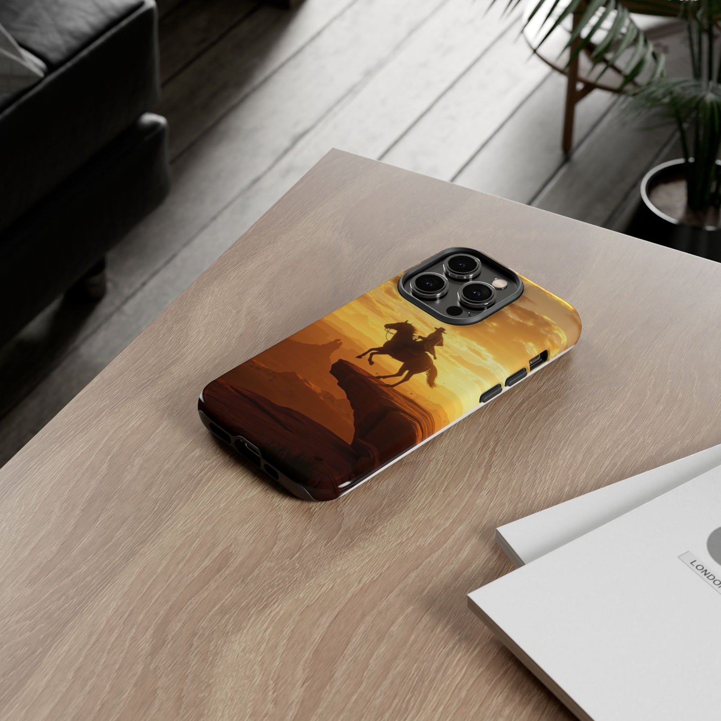Sunset Horse Rider Phone Case, Western Art Cover, Tough Shell, Ideal Gift for Horse Lovers, Scenic Phone Accessories