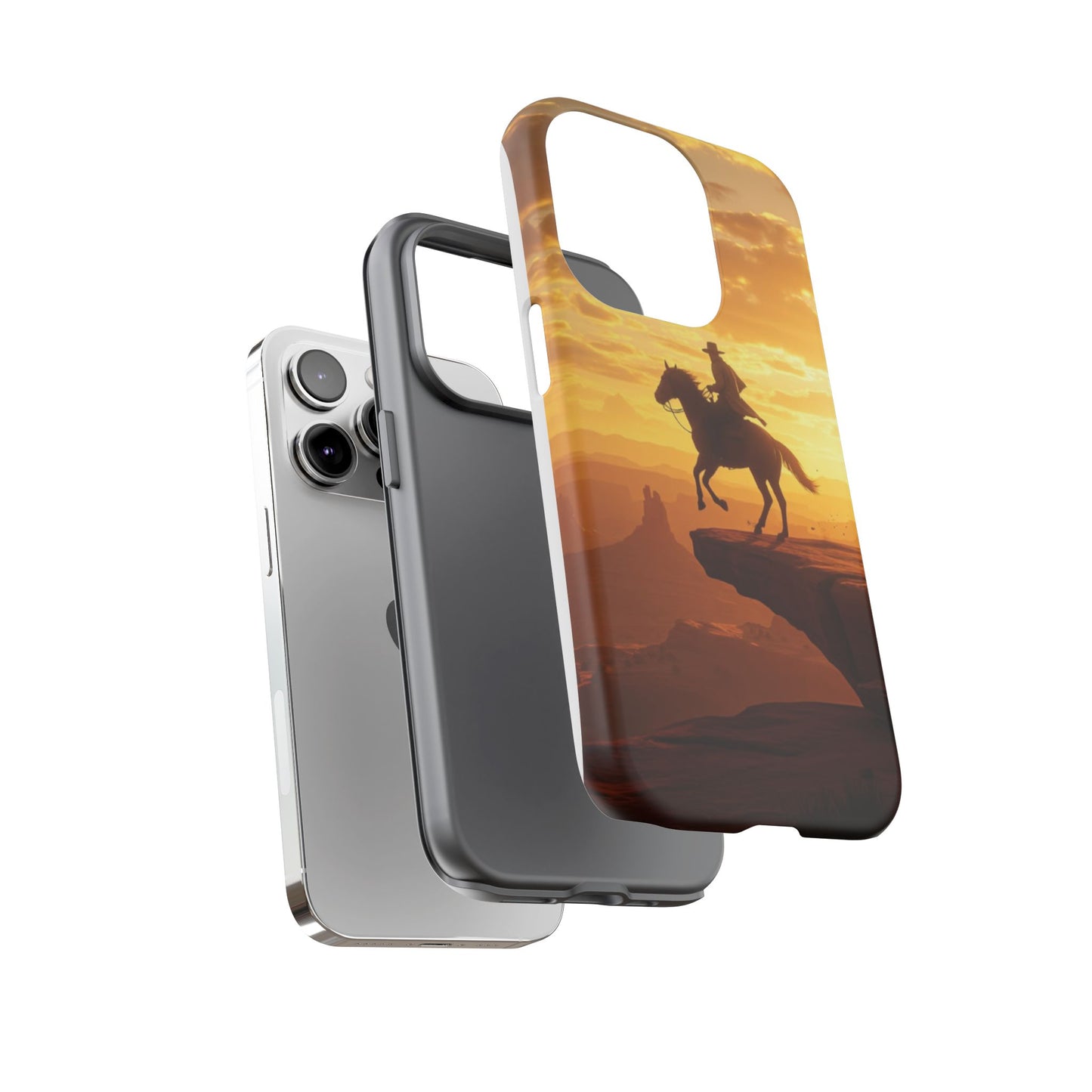 Sunset Horse Rider Phone Case, Western Art Cover, Tough Shell, Ideal Gift for Horse Lovers, Scenic Phone Accessories