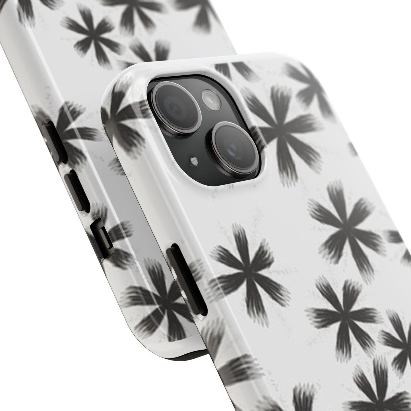Stylish Tough Phone Cases, Black Flower Design, Durable Phone Protection, Unique Gift, Trendy Phone Accessories