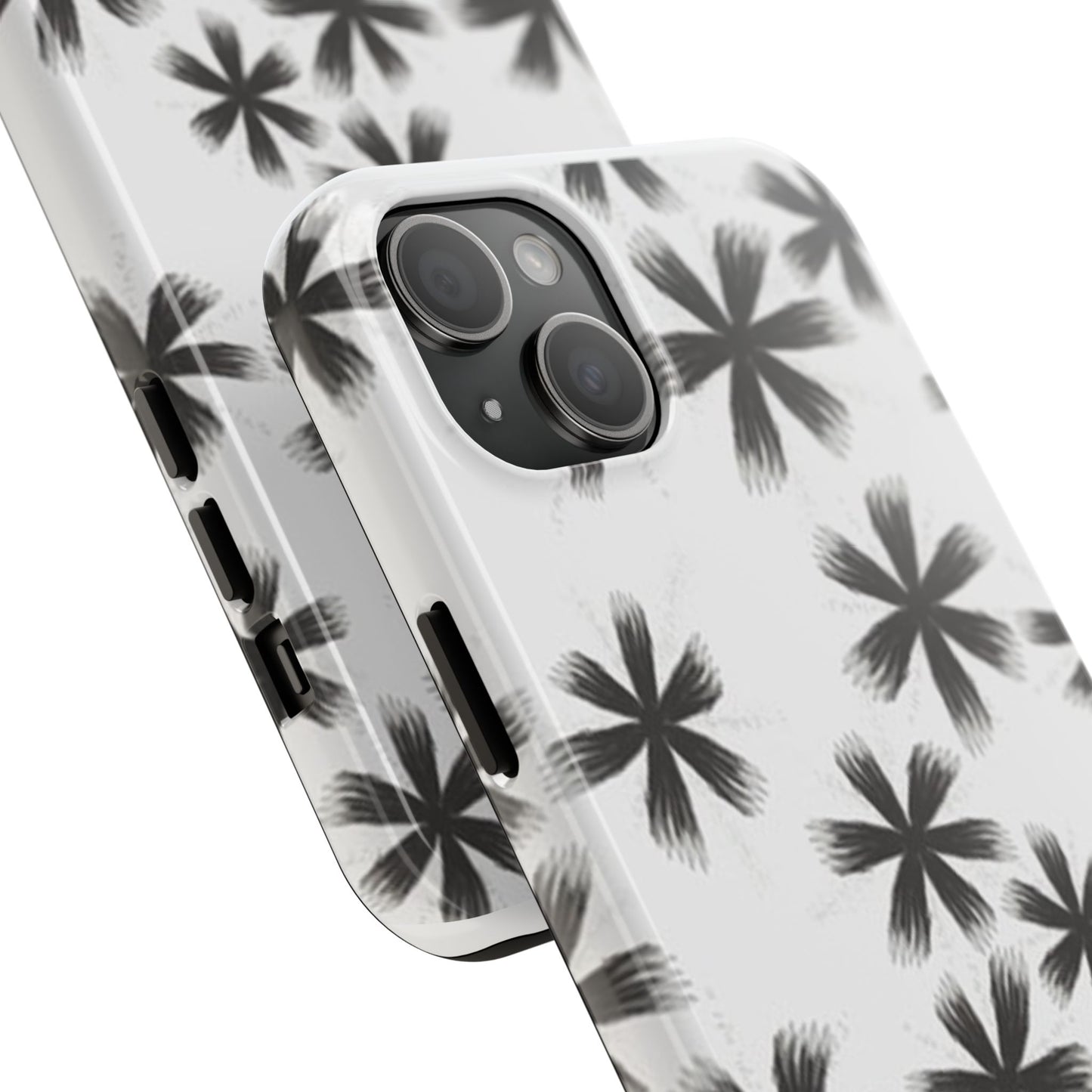 Stylish Tough Phone Cases, Black Flower Design, Durable Phone Protection, Unique Gift, Trendy Phone Accessories