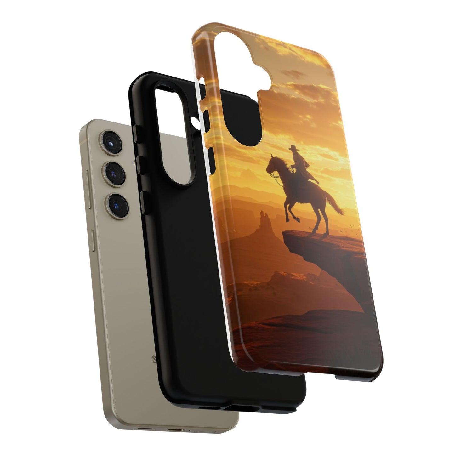 Sunset Horse Rider Phone Case, Western Art Cover, Tough Shell, Ideal Gift for Horse Lovers, Scenic Phone Accessories