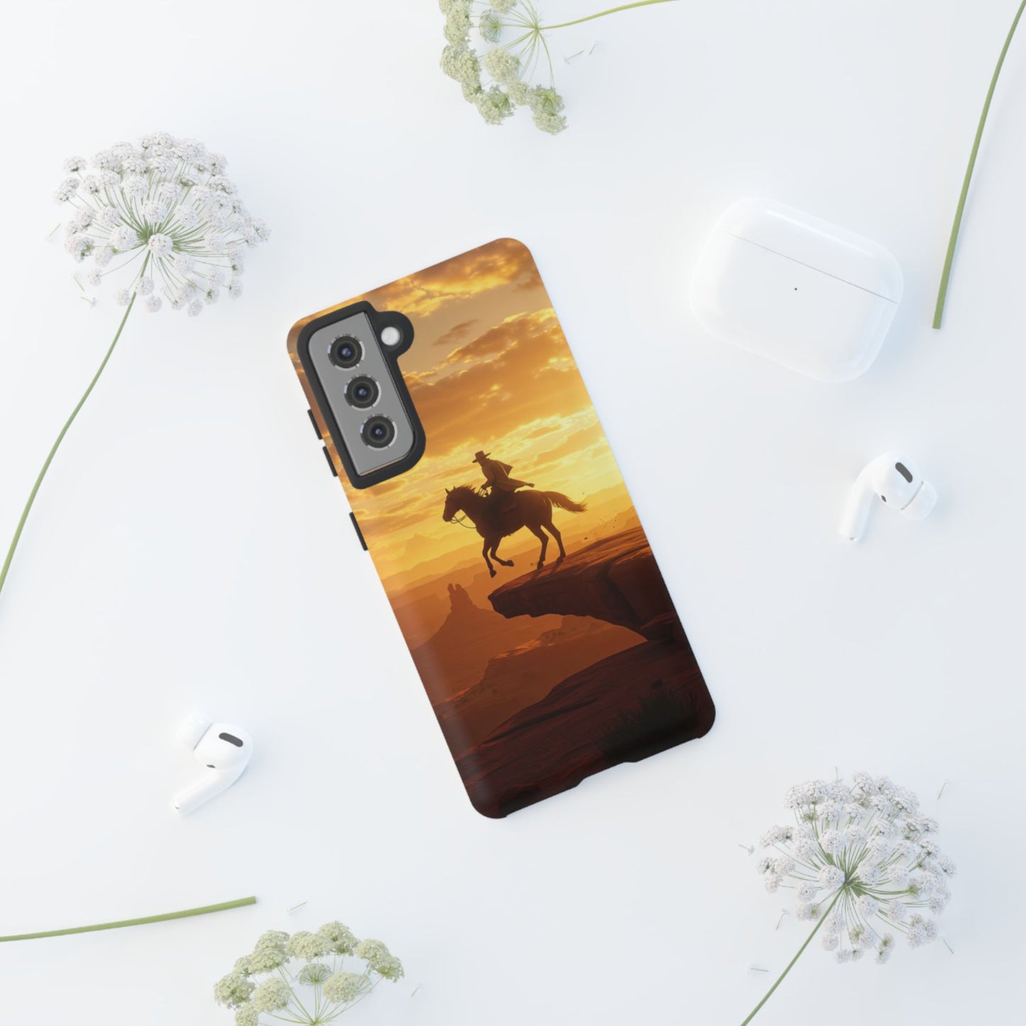 Sunset Horse Rider Phone Case, Western Art Cover, Tough Shell, Ideal Gift for Horse Lovers, Scenic Phone Accessories