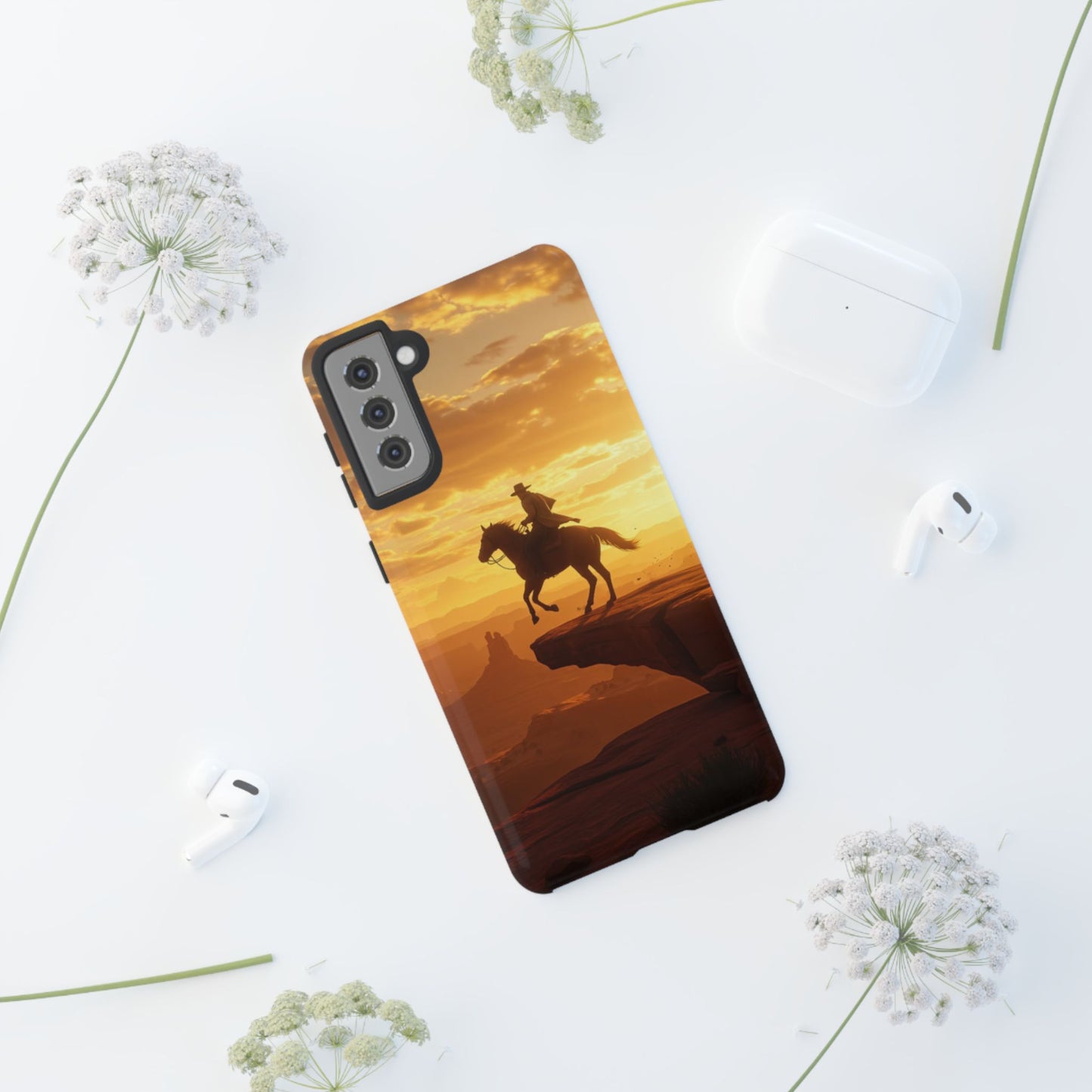 Sunset Horse Rider Phone Case, Western Art Cover, Tough Shell, Ideal Gift for Horse Lovers, Scenic Phone Accessories
