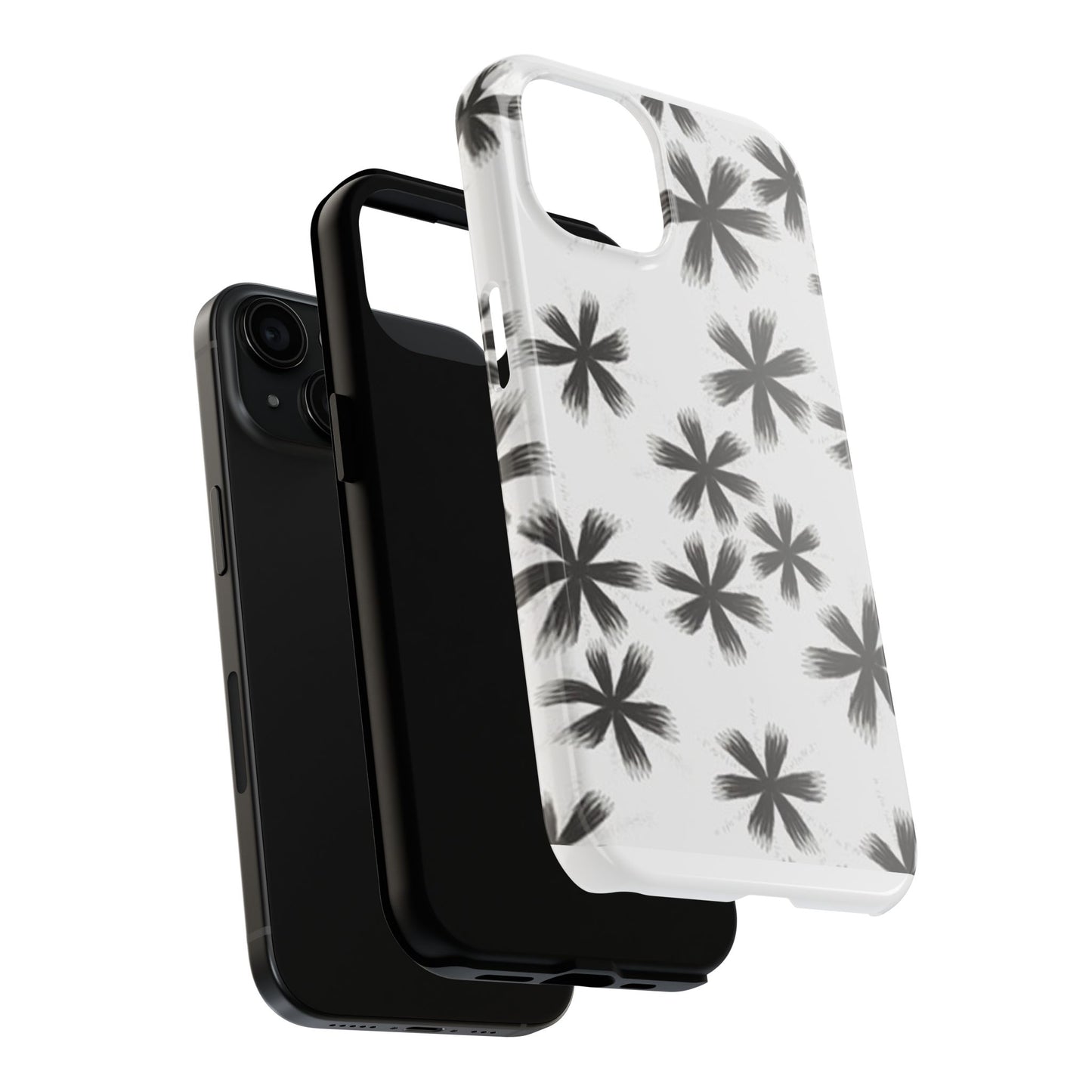 Stylish Tough Phone Cases, Black Flower Design, Durable Phone Protection, Unique Gift, Trendy Phone Accessories