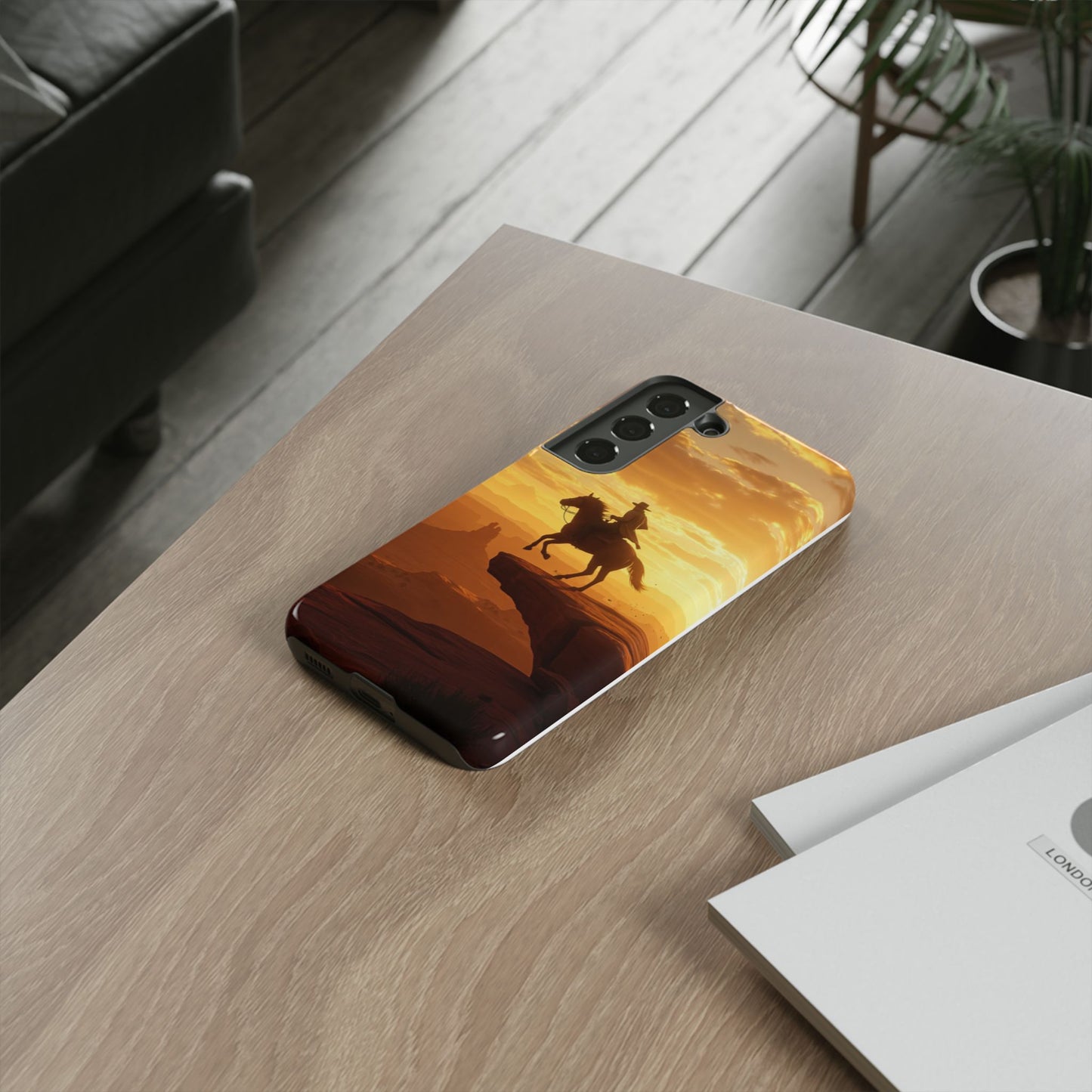 Sunset Horse Rider Phone Case, Western Art Cover, Tough Shell, Ideal Gift for Horse Lovers, Scenic Phone Accessories