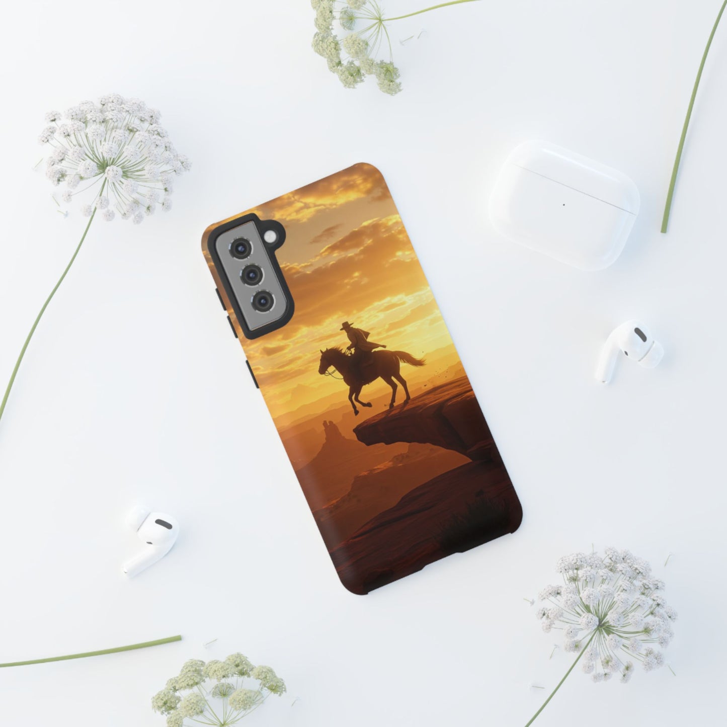 Sunset Horse Rider Phone Case, Western Art Cover, Tough Shell, Ideal Gift for Horse Lovers, Scenic Phone Accessories