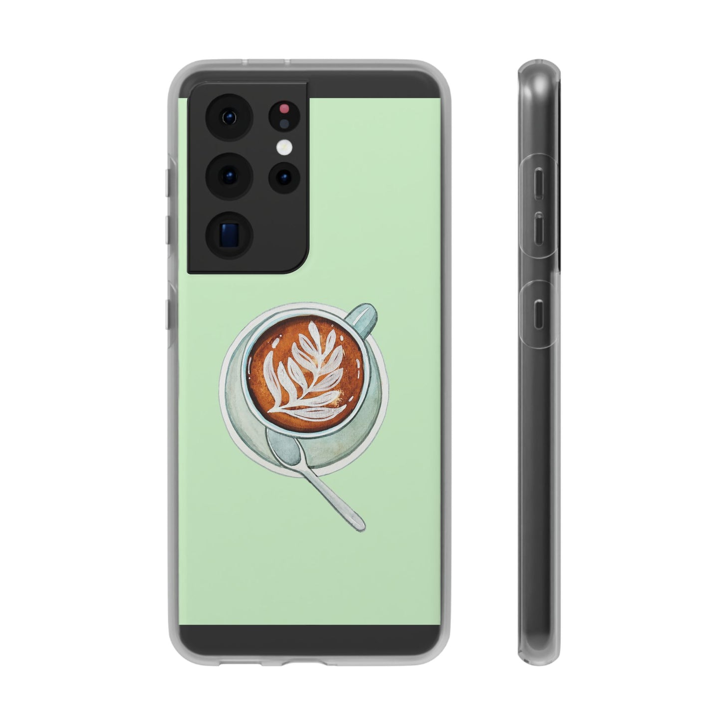 Coffee Art Flexi Cases for iPhone, Cute Phone Cover, Tea Lover Gift, Aesthetic Accessories, Green Leaf Design