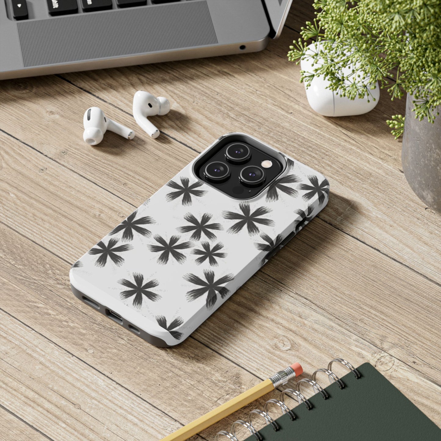 Stylish Tough Phone Cases, Black Flower Design, Durable Phone Protection, Unique Gift, Trendy Phone Accessories