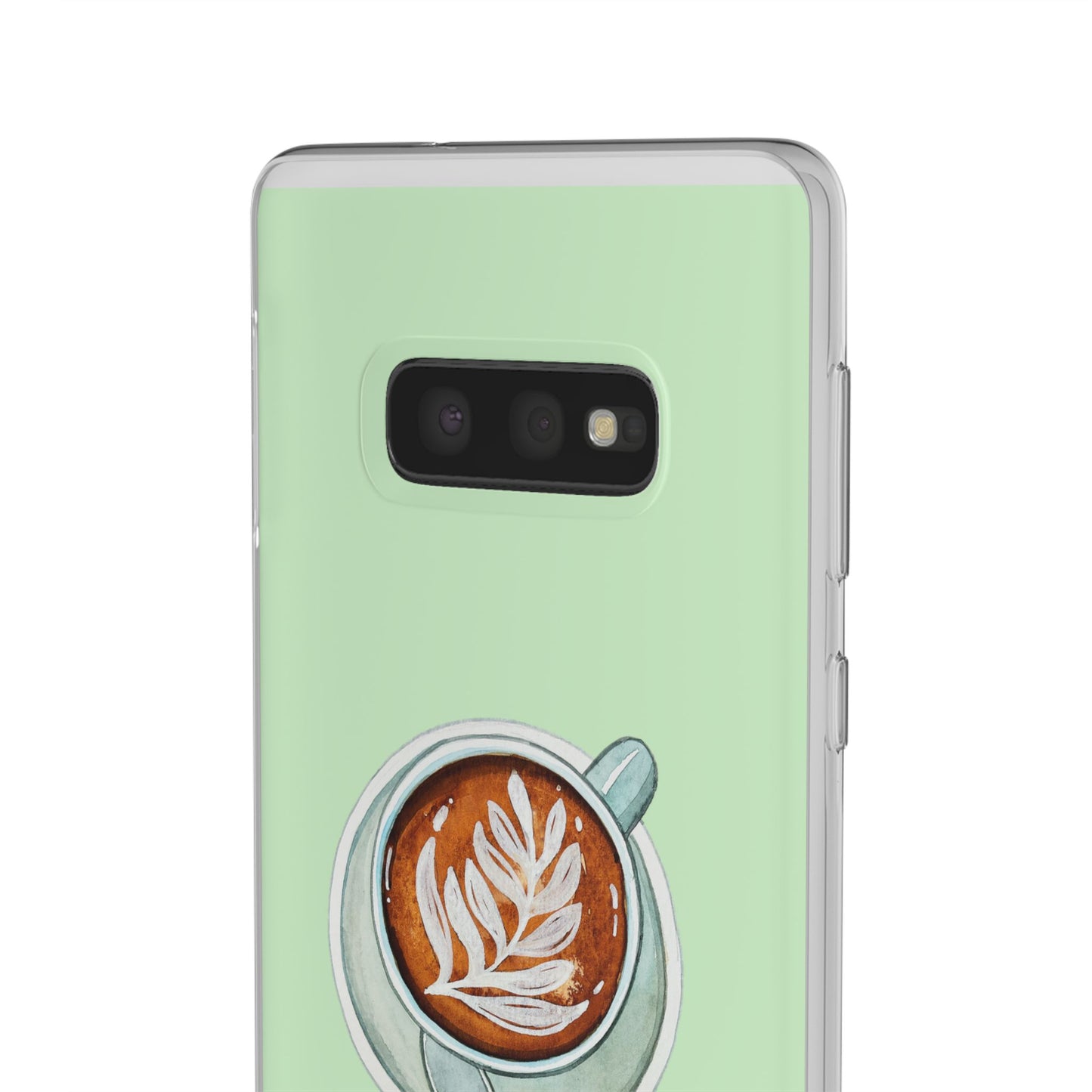 Coffee Art Flexi Cases for iPhone, Cute Phone Cover, Tea Lover Gift, Aesthetic Accessories, Green Leaf Design