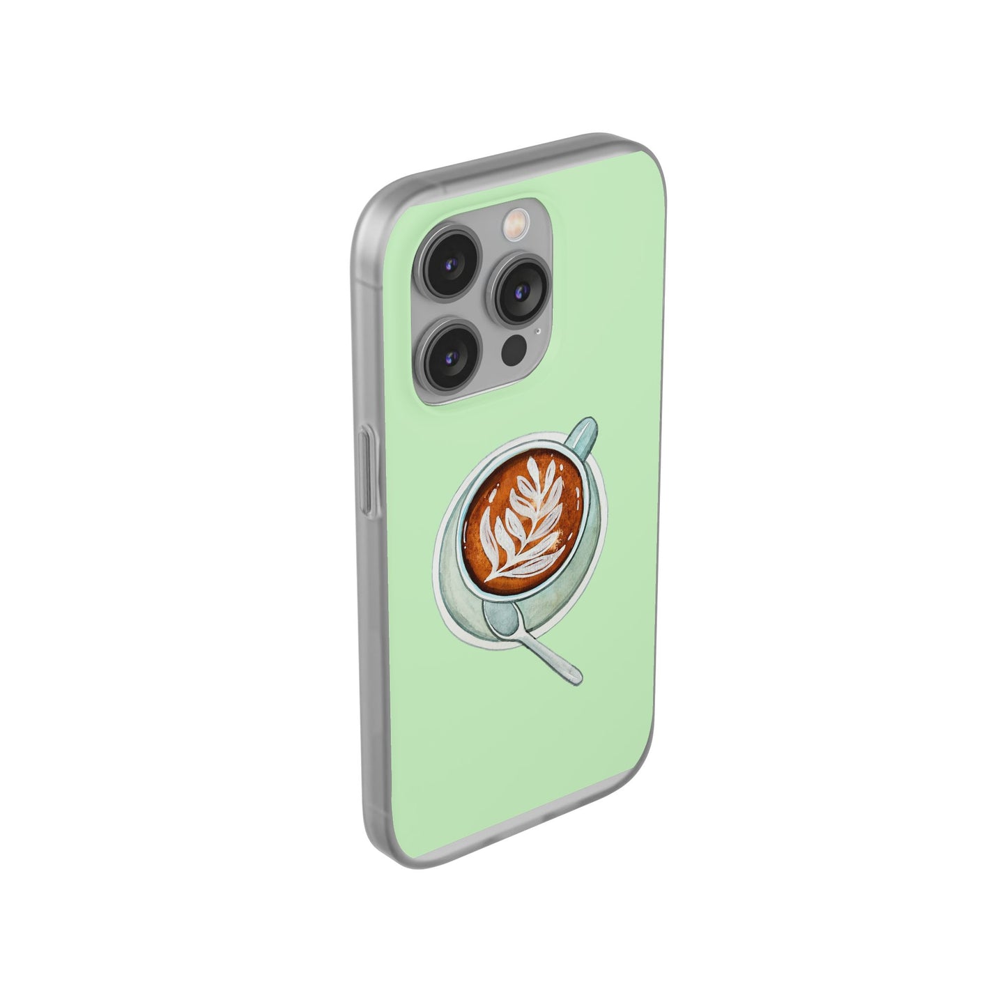 Coffee Art Flexi Cases for iPhone, Cute Phone Cover, Tea Lover Gift, Aesthetic Accessories, Green Leaf Design