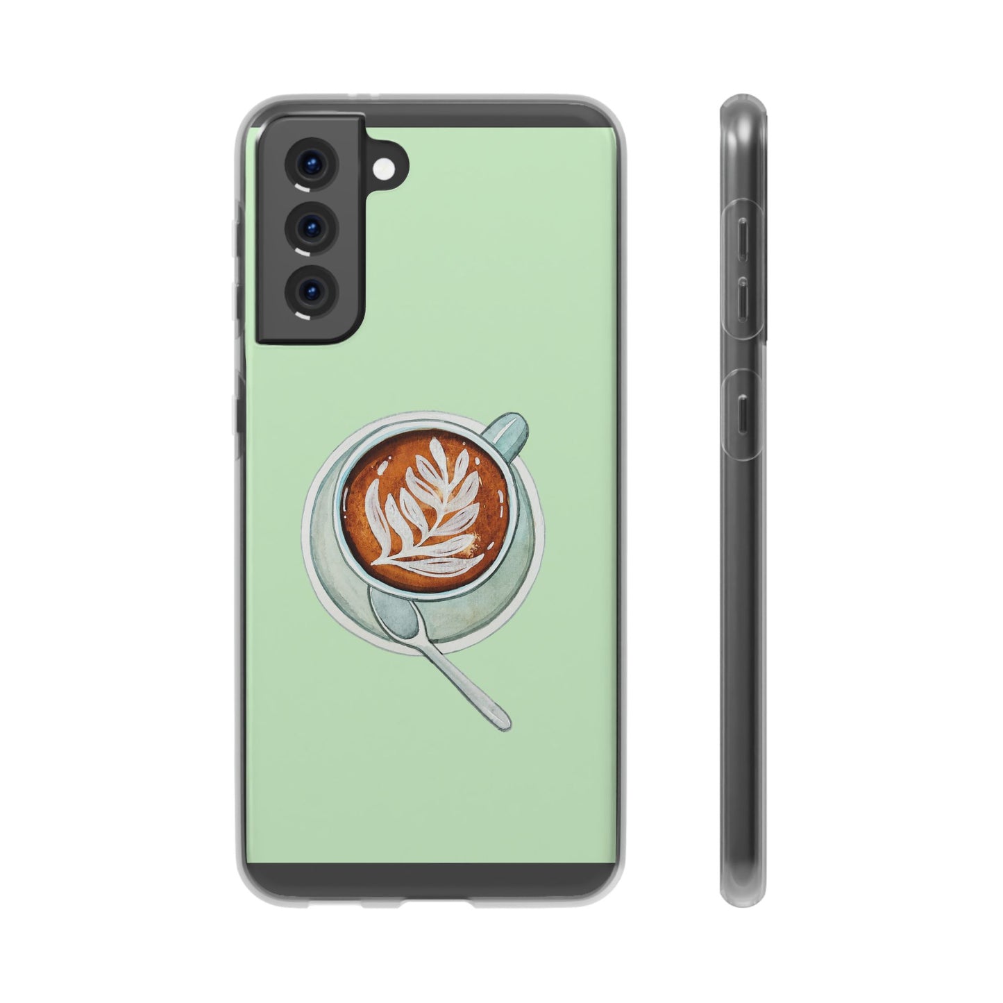 Coffee Art Flexi Cases for iPhone, Cute Phone Cover, Tea Lover Gift, Aesthetic Accessories, Green Leaf Design