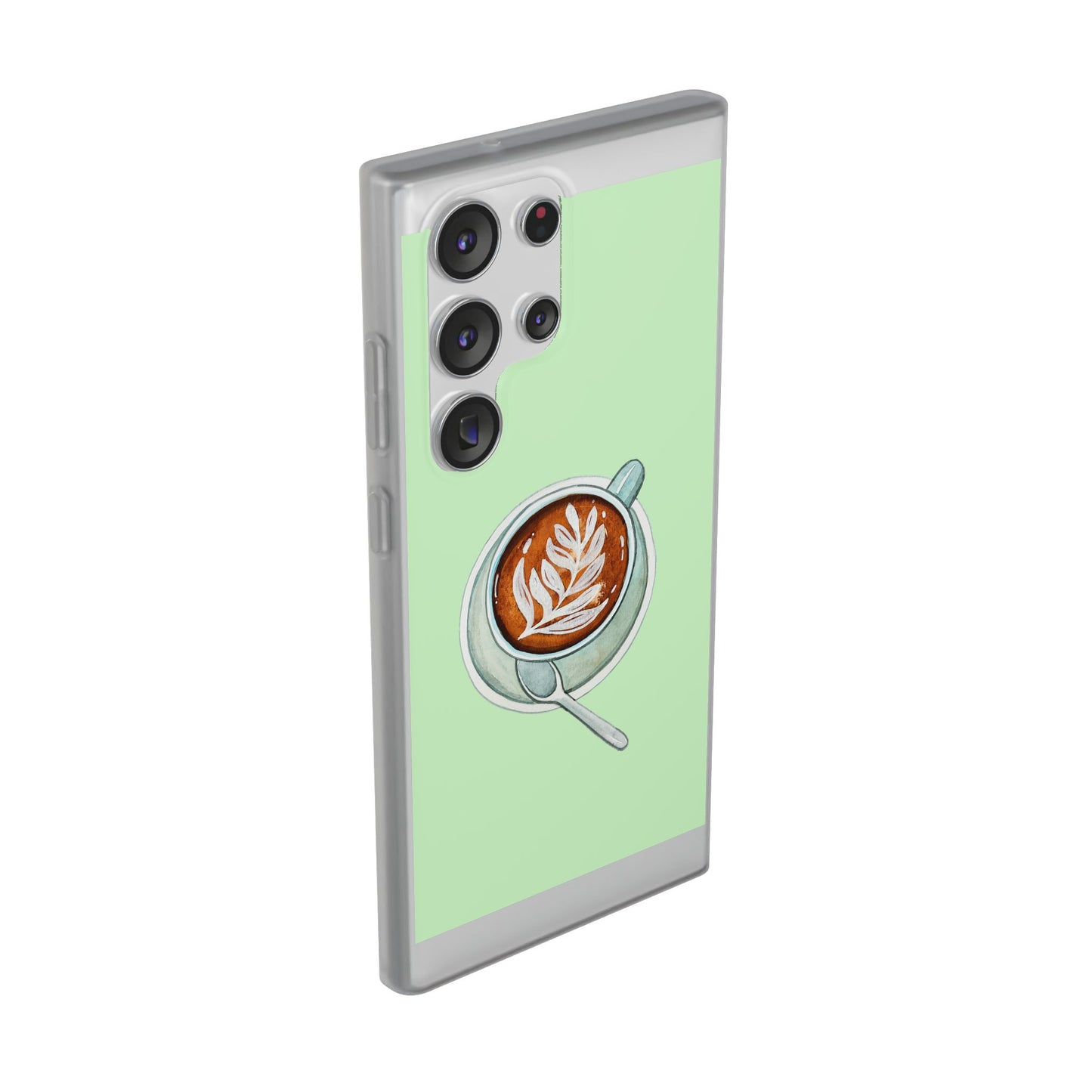Coffee Art Flexi Cases for iPhone, Cute Phone Cover, Tea Lover Gift, Aesthetic Accessories, Green Leaf Design