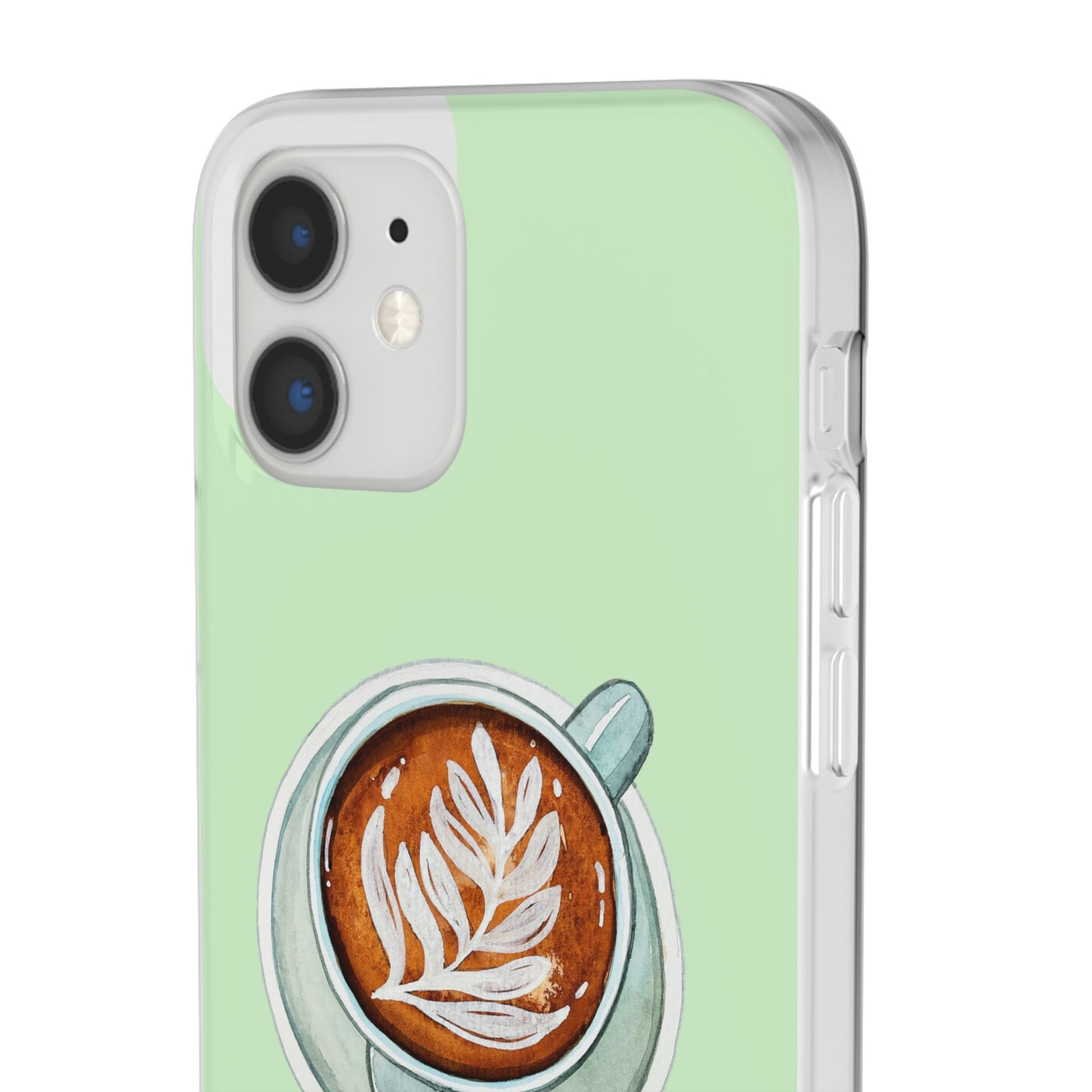 Coffee Art Flexi Cases for iPhone, Cute Phone Cover, Tea Lover Gift, Aesthetic Accessories, Green Leaf Design