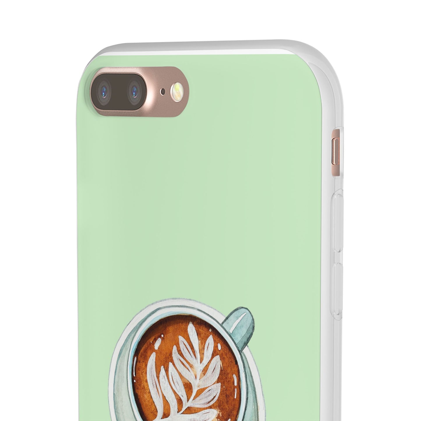 Coffee Art Flexi Cases for iPhone, Cute Phone Cover, Tea Lover Gift, Aesthetic Accessories, Green Leaf Design