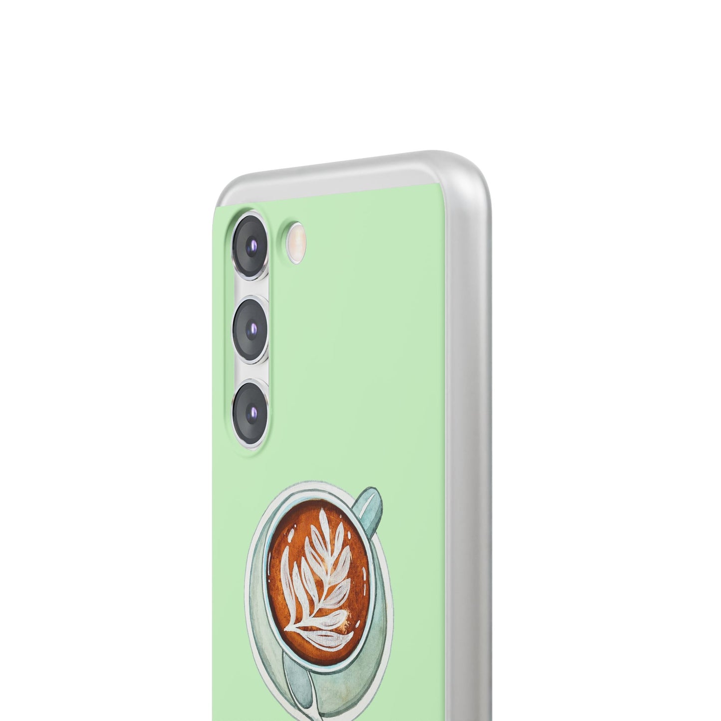 Coffee Art Flexi Cases for iPhone, Cute Phone Cover, Tea Lover Gift, Aesthetic Accessories, Green Leaf Design