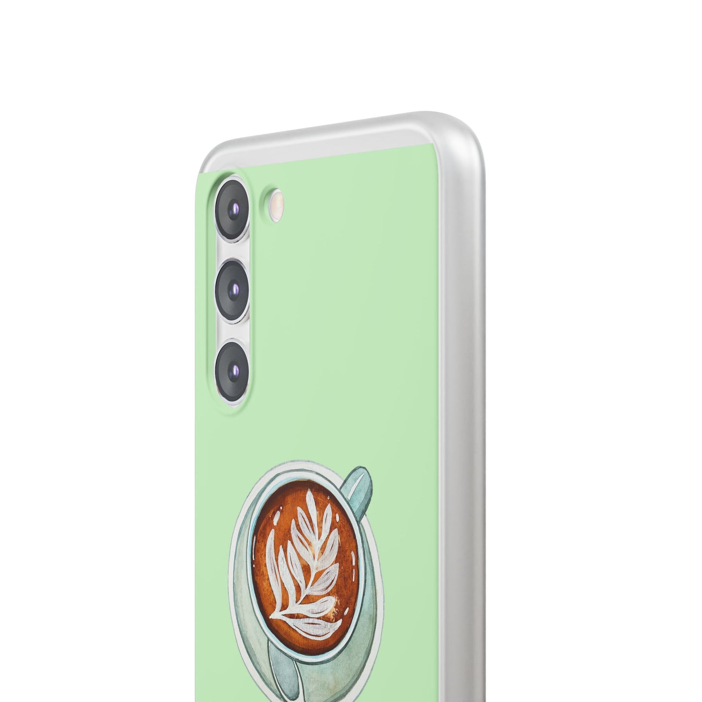 Coffee Art Flexi Cases for iPhone, Cute Phone Cover, Tea Lover Gift, Aesthetic Accessories, Green Leaf Design