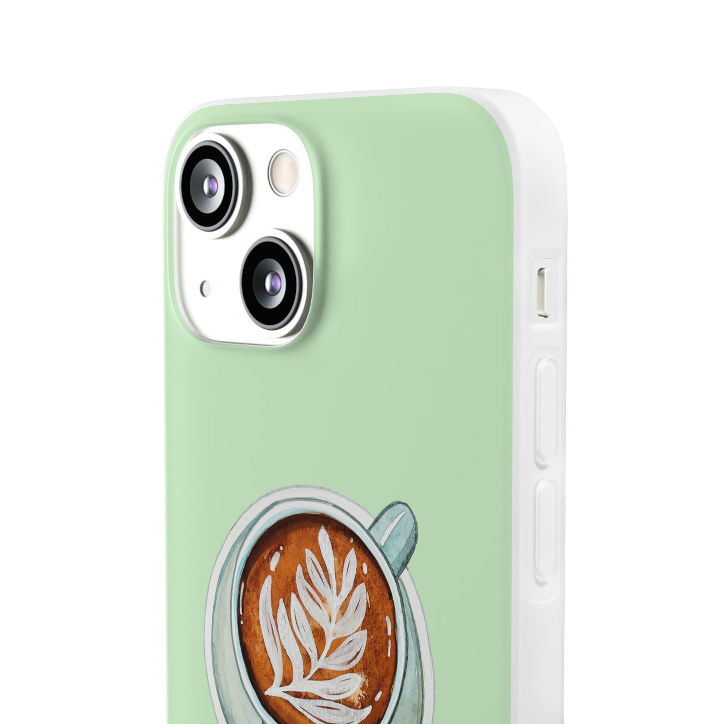 Coffee Art Flexi Cases for iPhone, Cute Phone Cover, Tea Lover Gift, Aesthetic Accessories, Green Leaf Design
