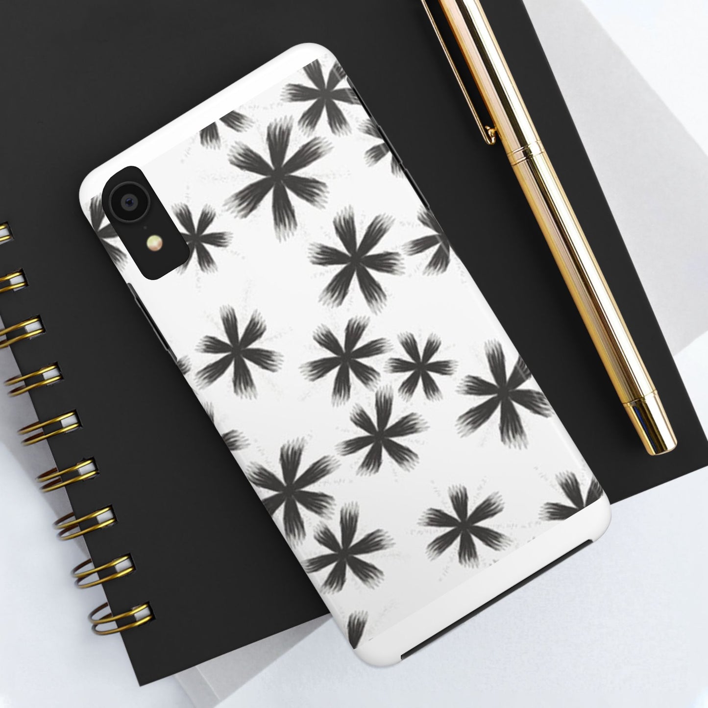 Stylish Tough Phone Cases, Black Flower Design, Durable Phone Protection, Unique Gift, Trendy Phone Accessories