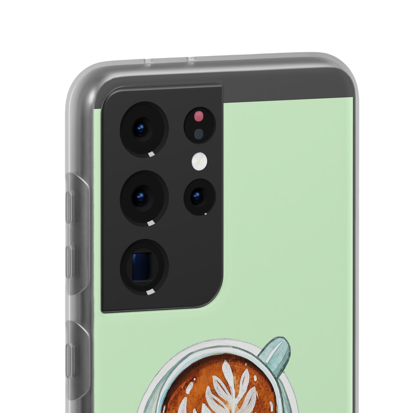 Coffee Art Flexi Cases for iPhone, Cute Phone Cover, Tea Lover Gift, Aesthetic Accessories, Green Leaf Design