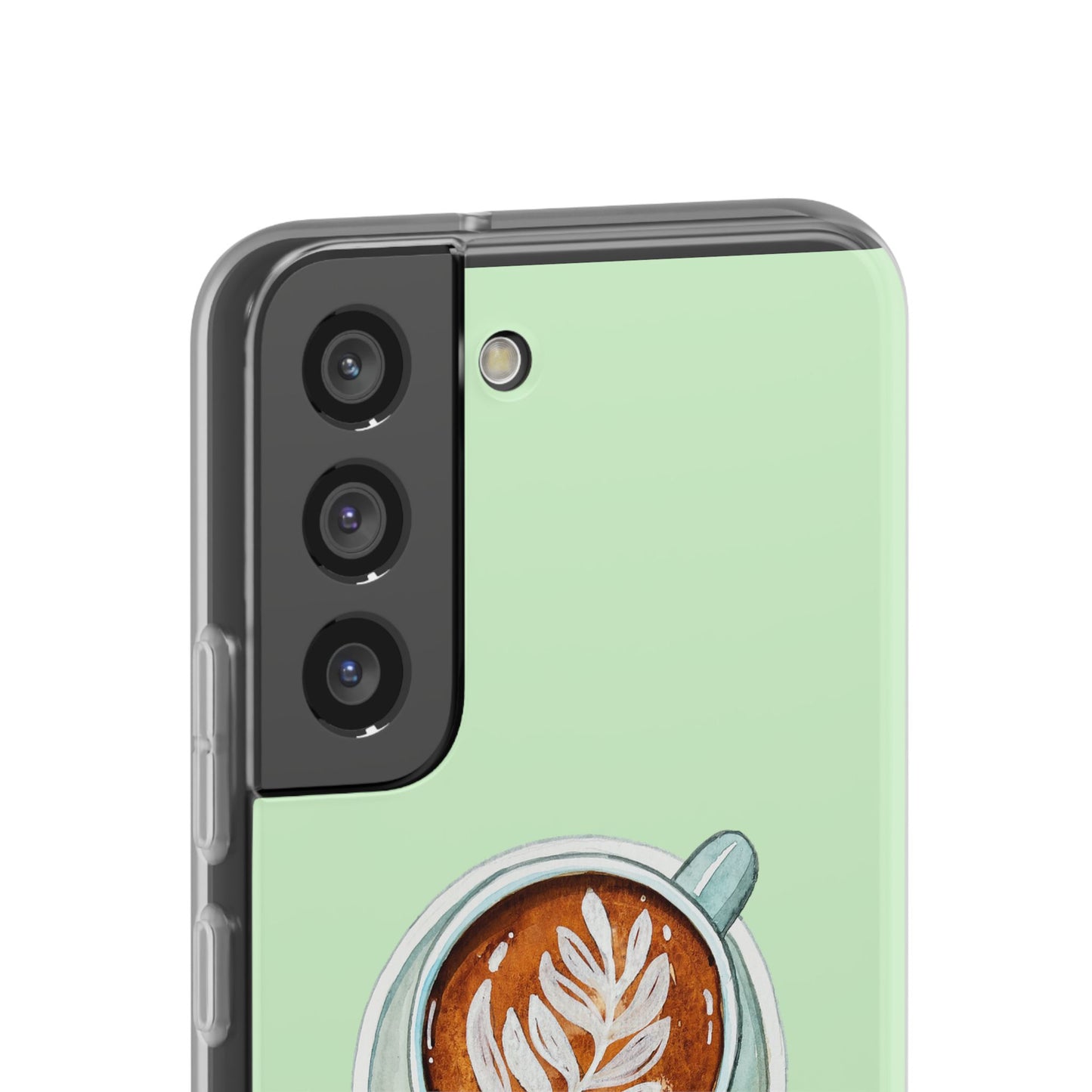 Coffee Art Flexi Cases for iPhone, Cute Phone Cover, Tea Lover Gift, Aesthetic Accessories, Green Leaf Design