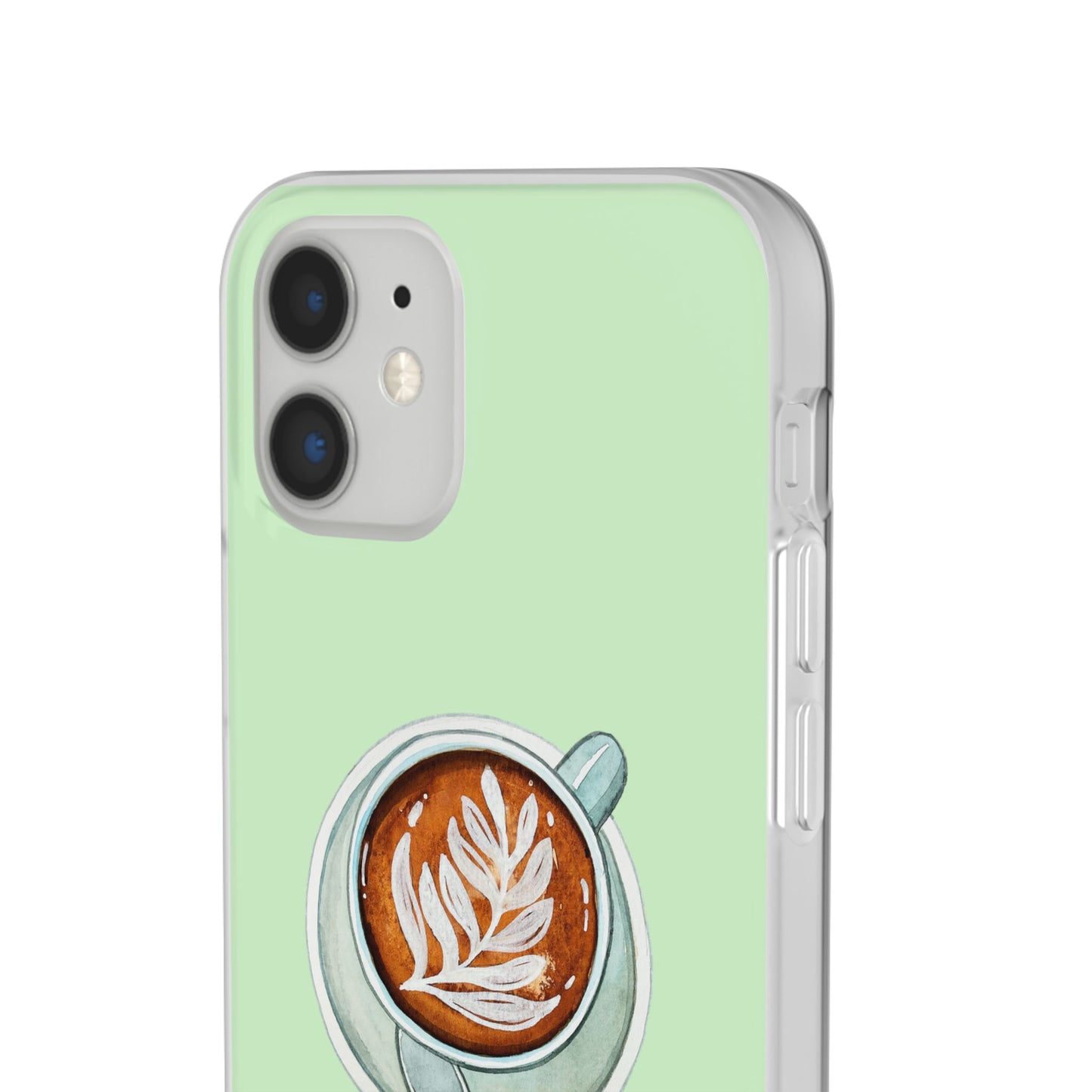 Coffee Art Flexi Cases for iPhone, Cute Phone Cover, Tea Lover Gift, Aesthetic Accessories, Green Leaf Design