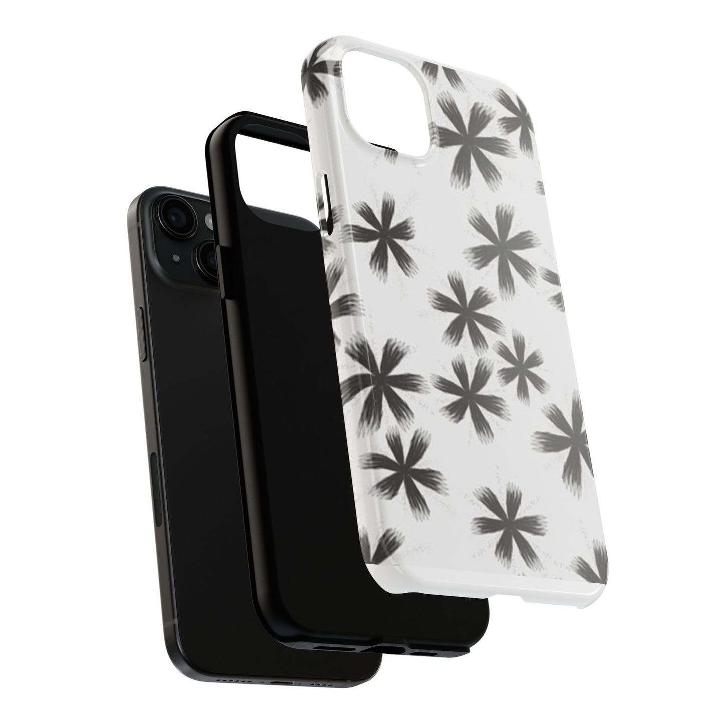 Stylish Tough Phone Cases, Black Flower Design, Durable Phone Protection, Unique Gift, Trendy Phone Accessories