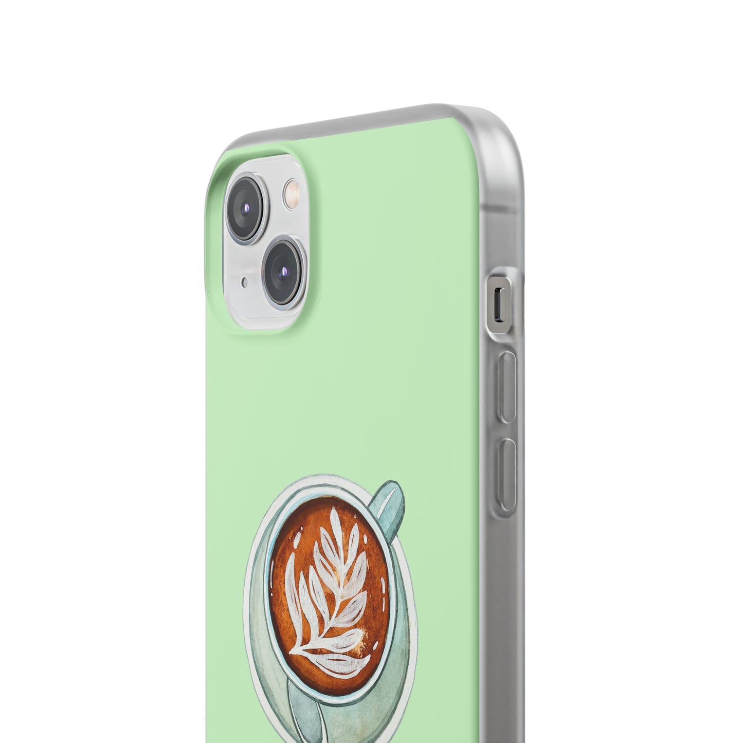 Coffee Art Flexi Cases for iPhone, Cute Phone Cover, Tea Lover Gift, Aesthetic Accessories, Green Leaf Design