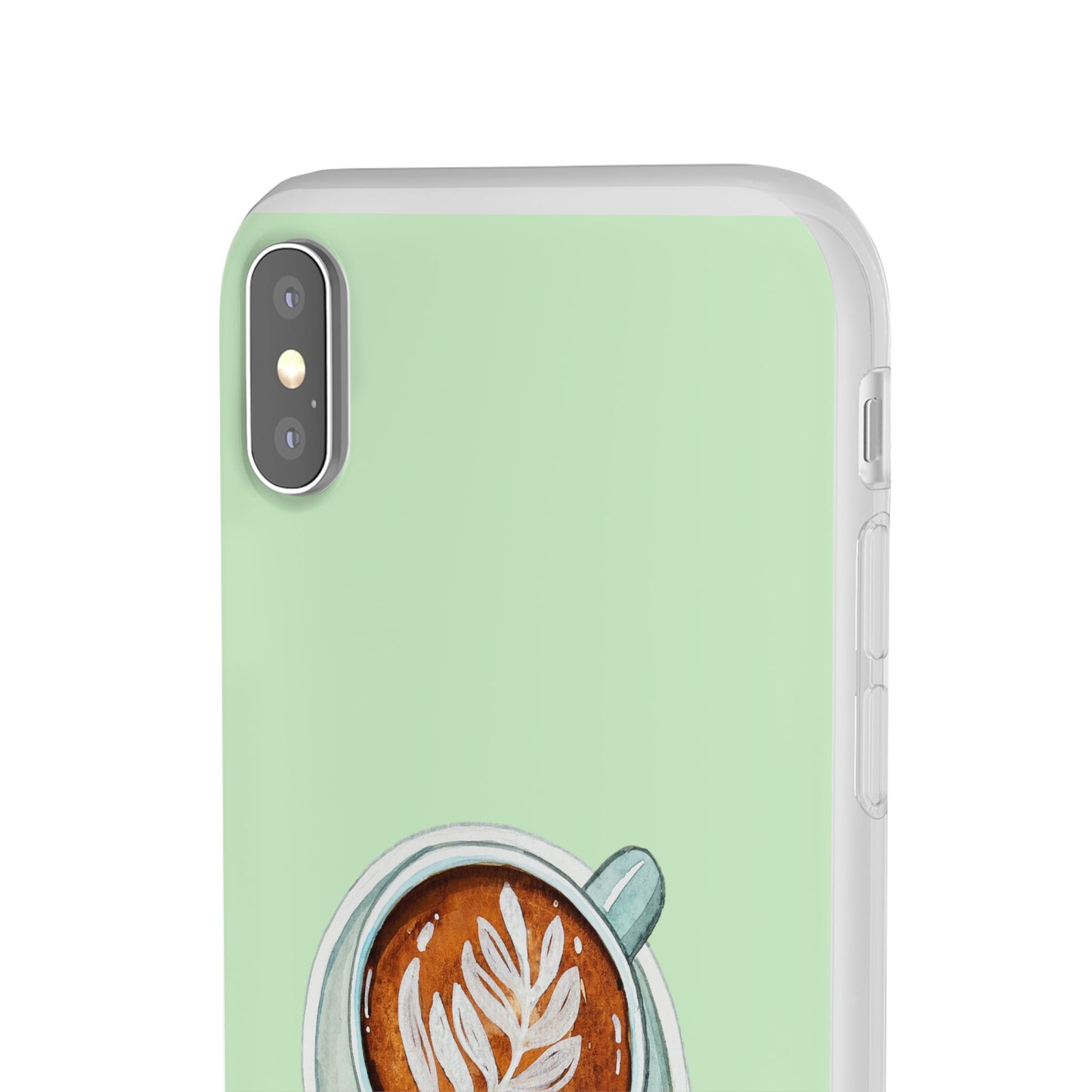 Coffee Art Flexi Cases for iPhone, Cute Phone Cover, Tea Lover Gift, Aesthetic Accessories, Green Leaf Design
