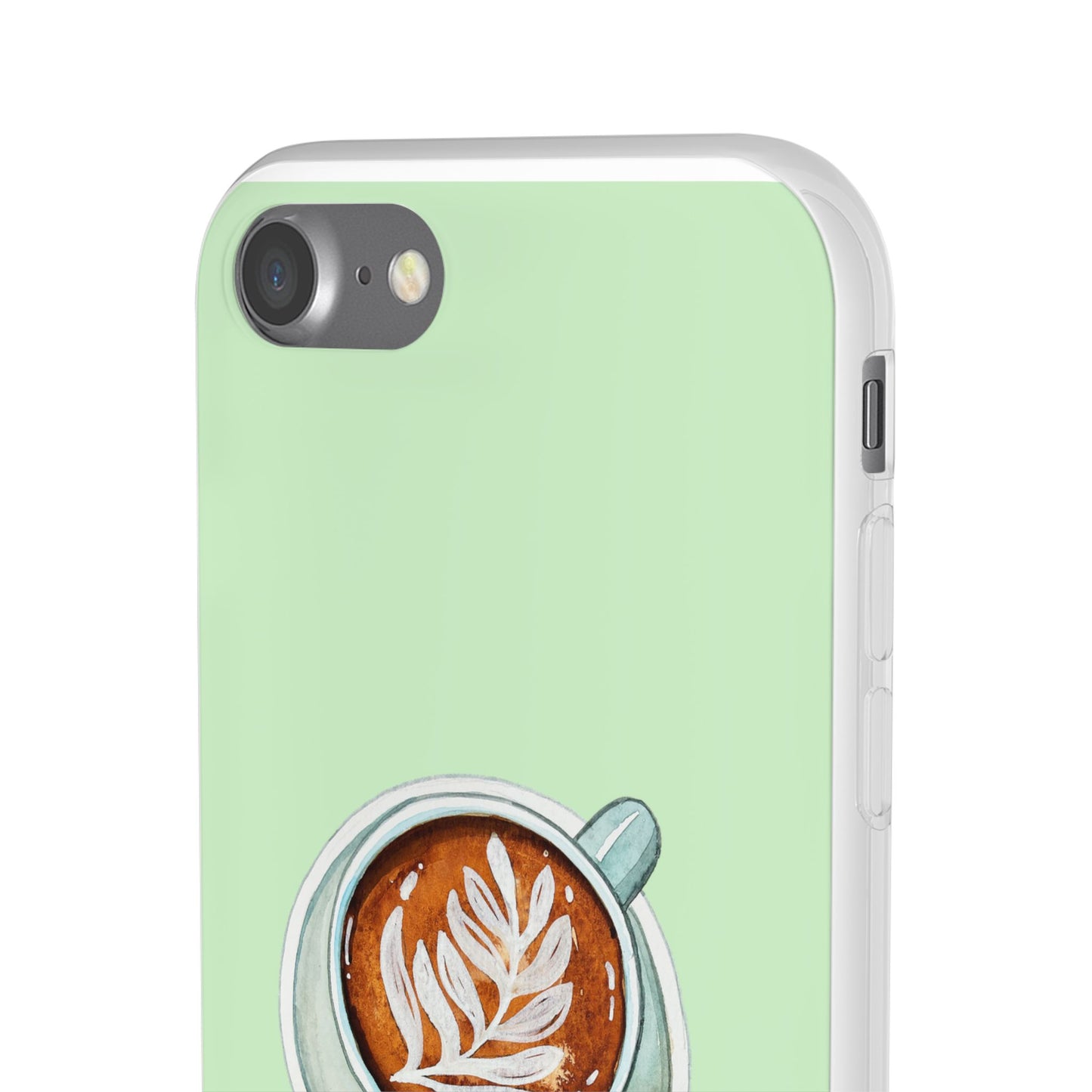 Coffee Art Flexi Cases for iPhone, Cute Phone Cover, Tea Lover Gift, Aesthetic Accessories, Green Leaf Design