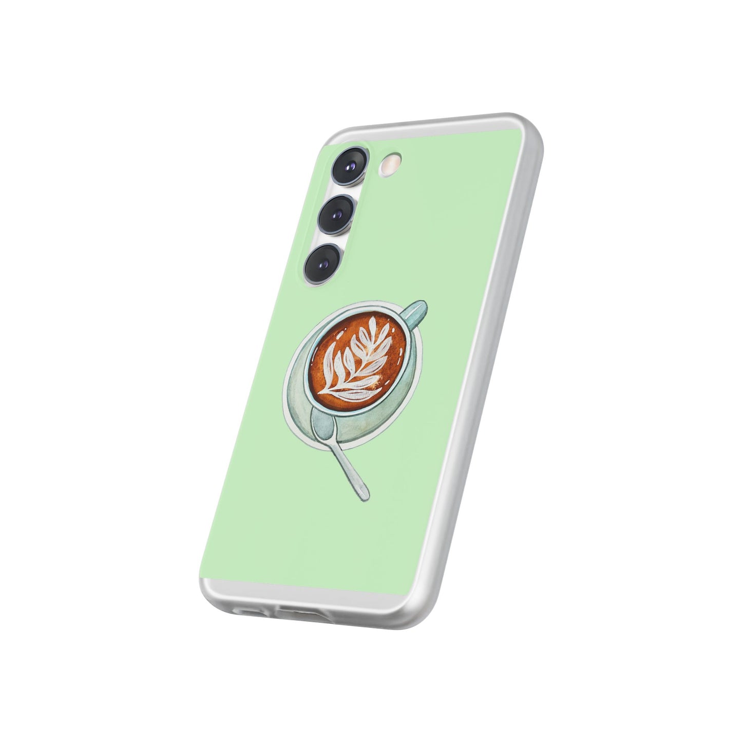 Coffee Art Flexi Cases for iPhone, Cute Phone Cover, Tea Lover Gift, Aesthetic Accessories, Green Leaf Design