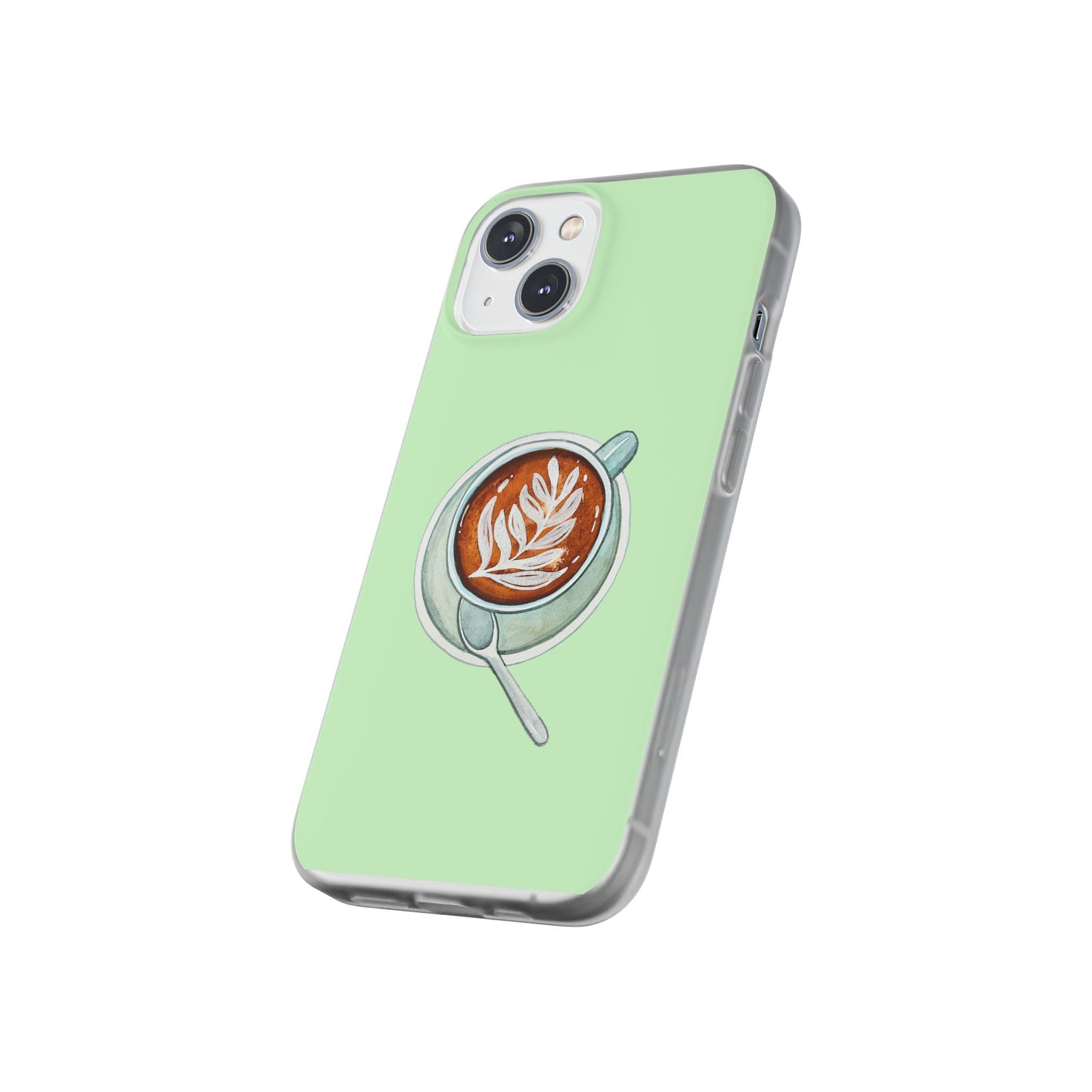 Coffee Art Flexi Cases for iPhone, Cute Phone Cover, Tea Lover Gift, Aesthetic Accessories, Green Leaf Design
