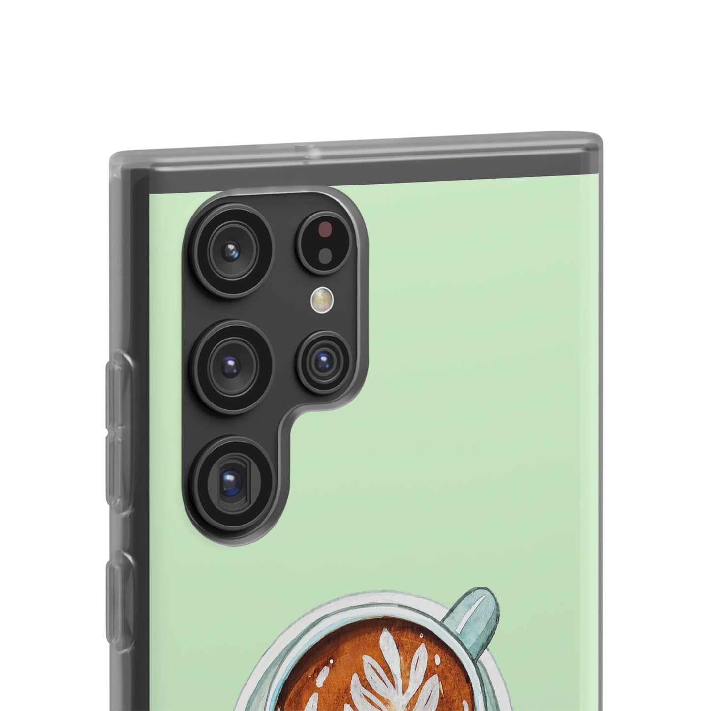Coffee Art Flexi Cases for iPhone, Cute Phone Cover, Tea Lover Gift, Aesthetic Accessories, Green Leaf Design