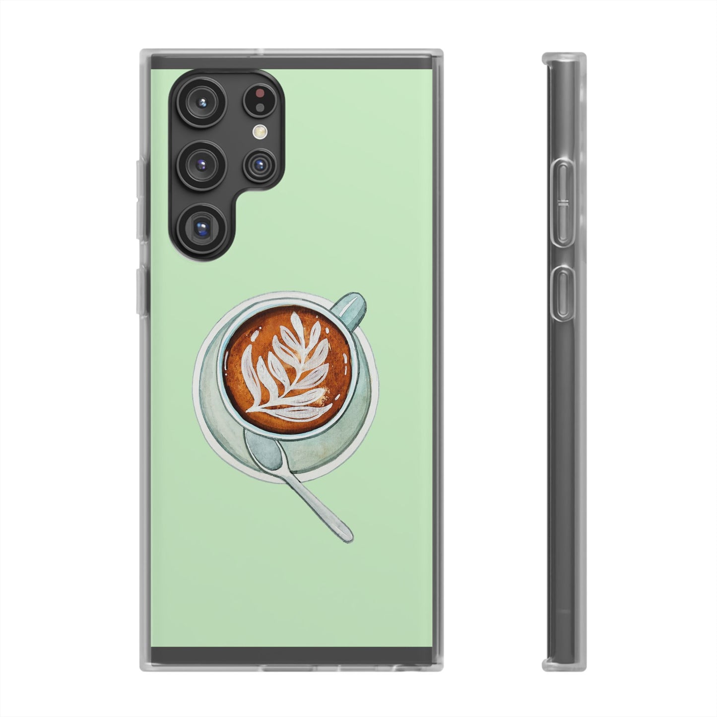 Coffee Art Flexi Cases for iPhone, Cute Phone Cover, Tea Lover Gift, Aesthetic Accessories, Green Leaf Design