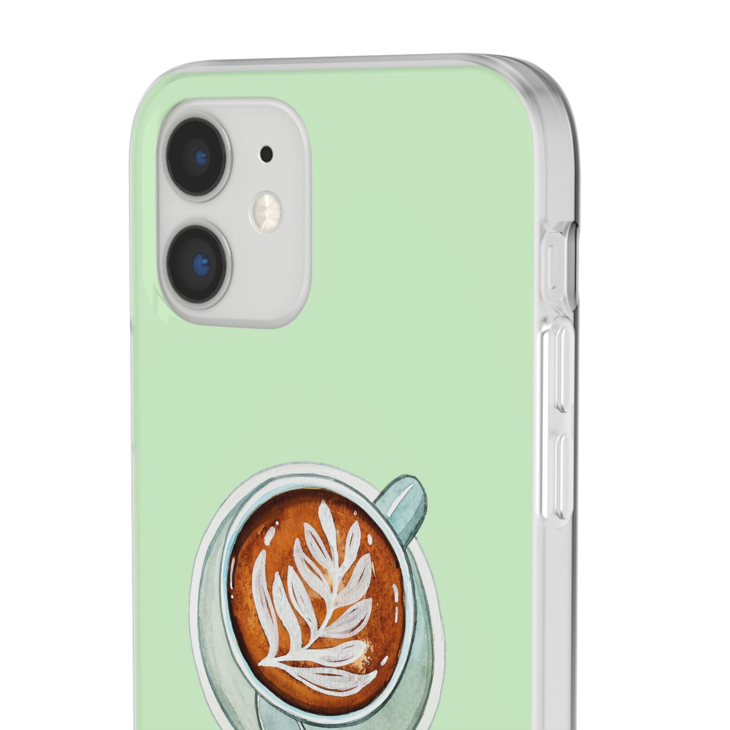 Coffee Art Flexi Cases for iPhone, Cute Phone Cover, Tea Lover Gift, Aesthetic Accessories, Green Leaf Design