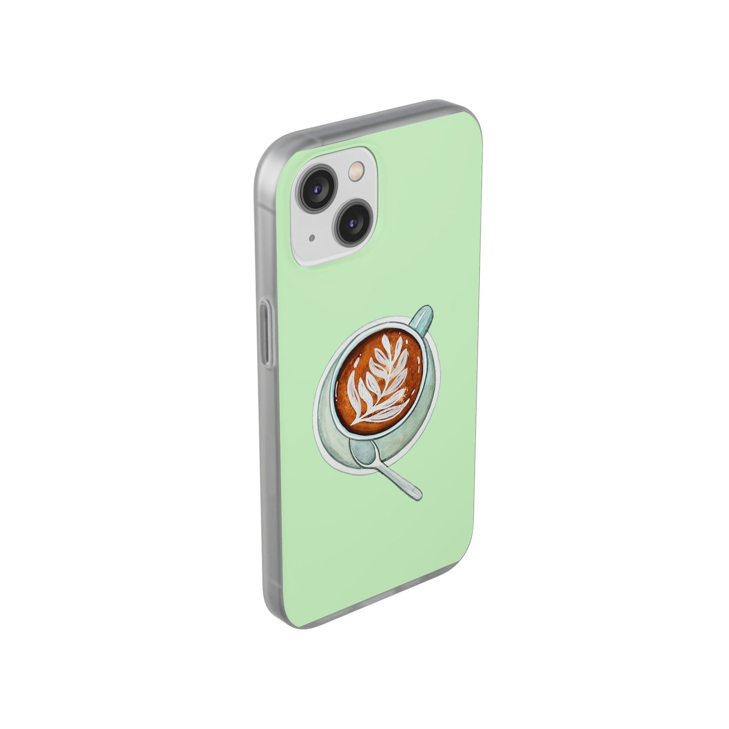 Coffee Art Flexi Cases for iPhone, Cute Phone Cover, Tea Lover Gift, Aesthetic Accessories, Green Leaf Design