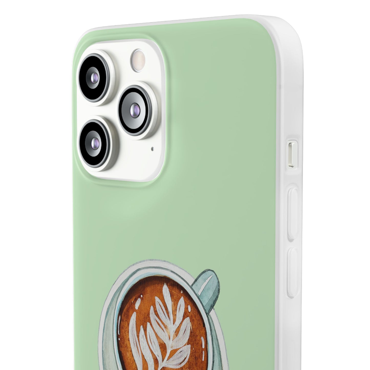 Coffee Art Flexi Cases for iPhone, Cute Phone Cover, Tea Lover Gift, Aesthetic Accessories, Green Leaf Design