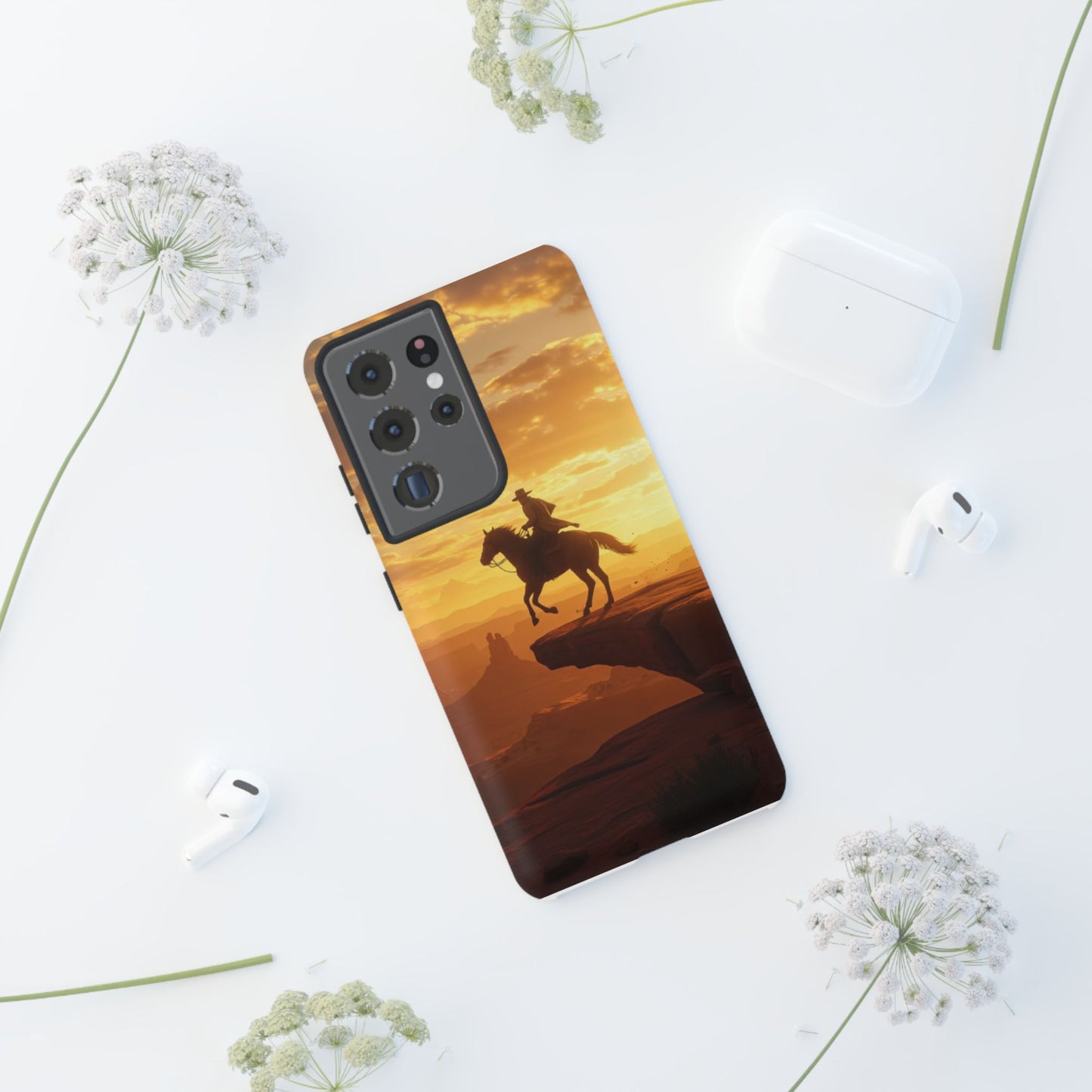 Sunset Horse Rider Phone Case, Western Art Cover, Tough Shell, Ideal Gift for Horse Lovers, Scenic Phone Accessories