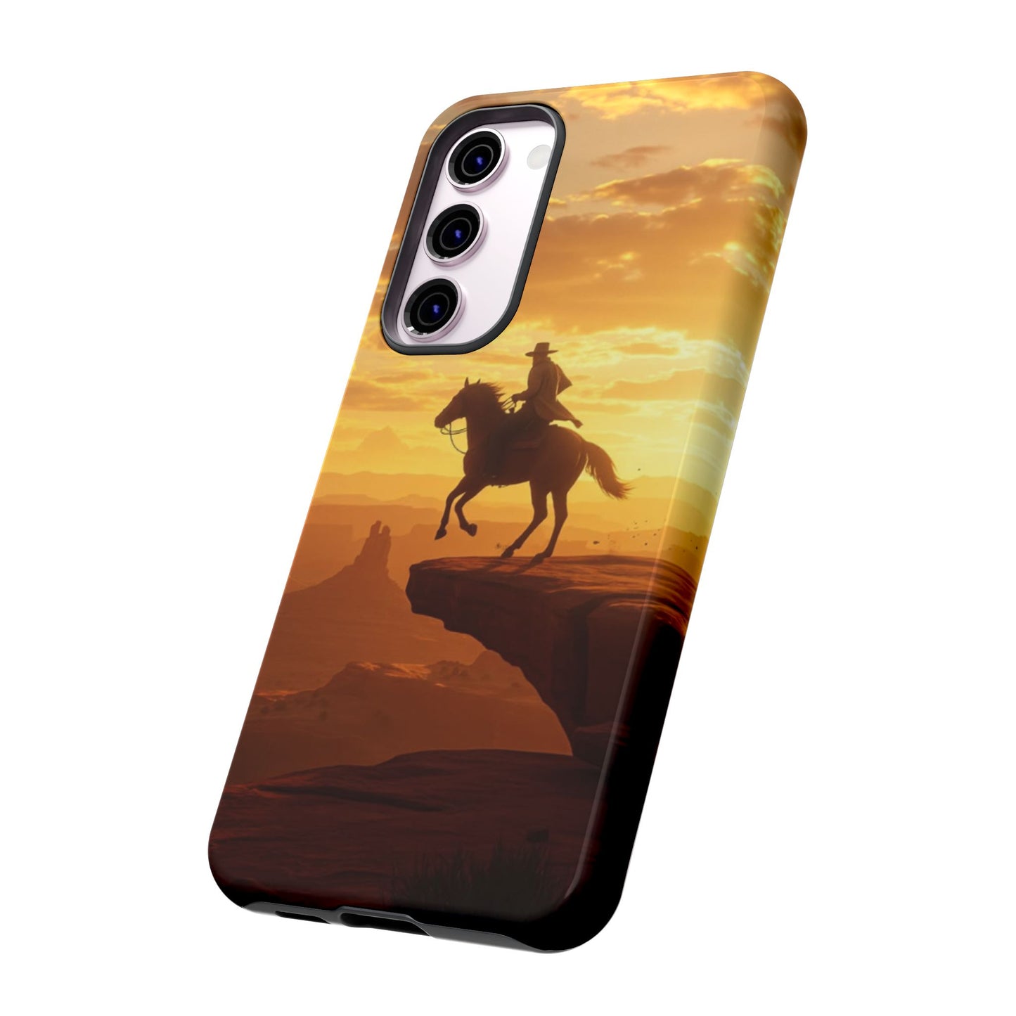 Sunset Horse Rider Phone Case, Western Art Cover, Tough Shell, Ideal Gift for Horse Lovers, Scenic Phone Accessories