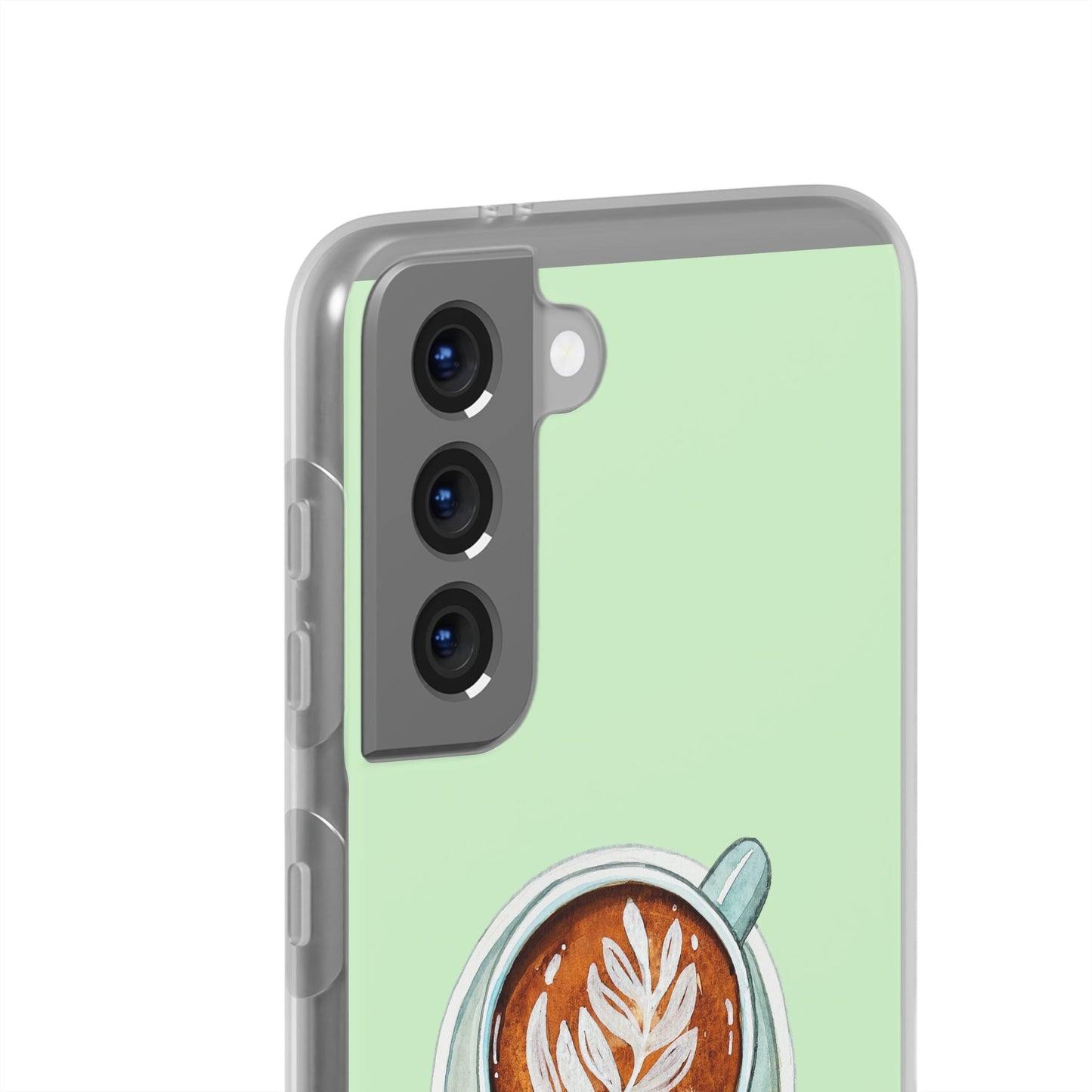 Coffee Art Flexi Cases for iPhone, Cute Phone Cover, Tea Lover Gift, Aesthetic Accessories, Green Leaf Design