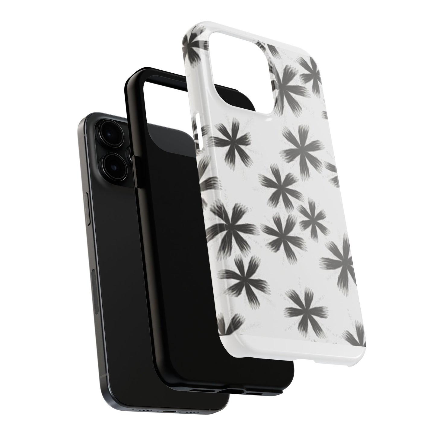 Stylish Tough Phone Cases, Black Flower Design, Durable Phone Protection, Unique Gift, Trendy Phone Accessories