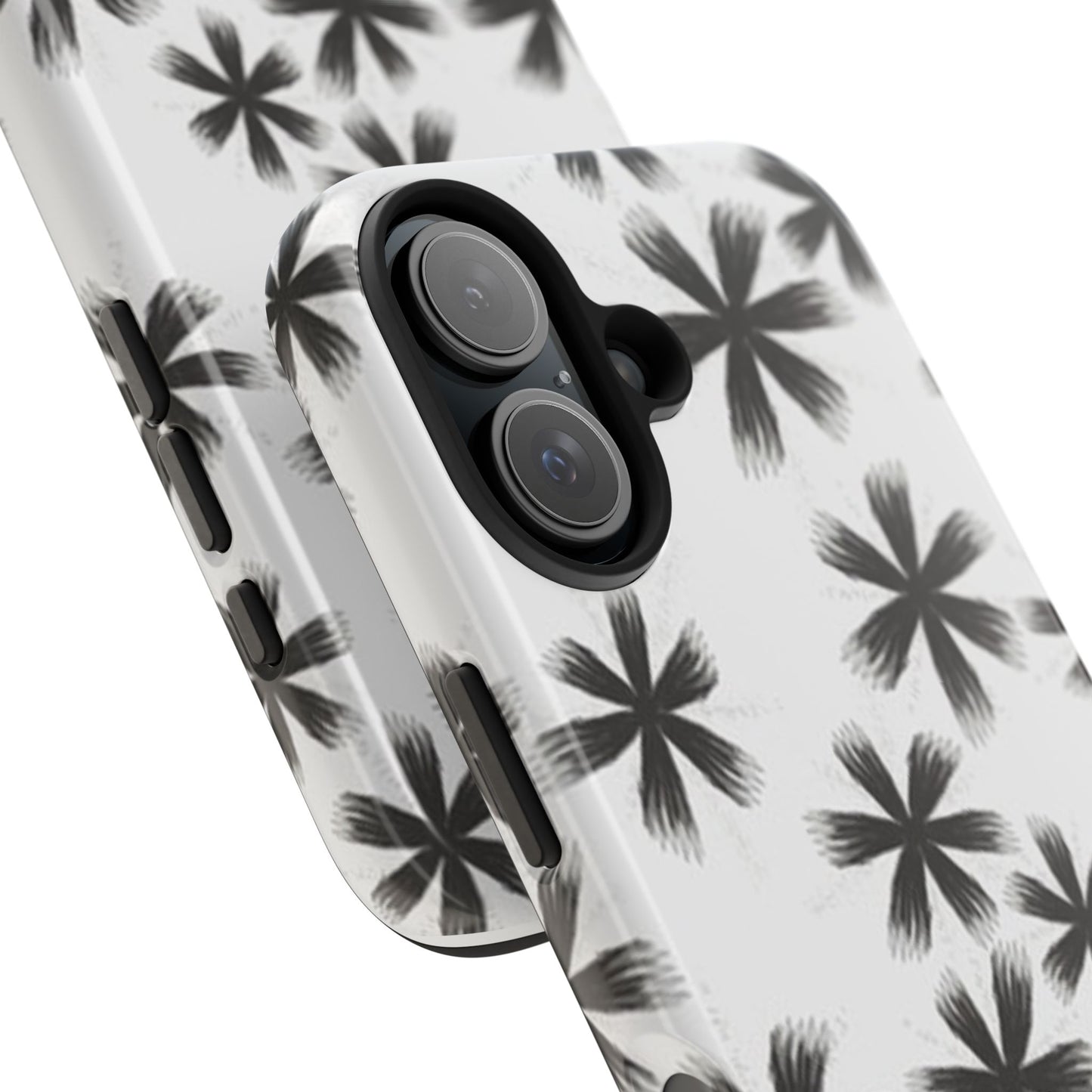 Stylish Tough Phone Cases, Black Flower Design, Durable Phone Protection, Unique Gift, Trendy Phone Accessories