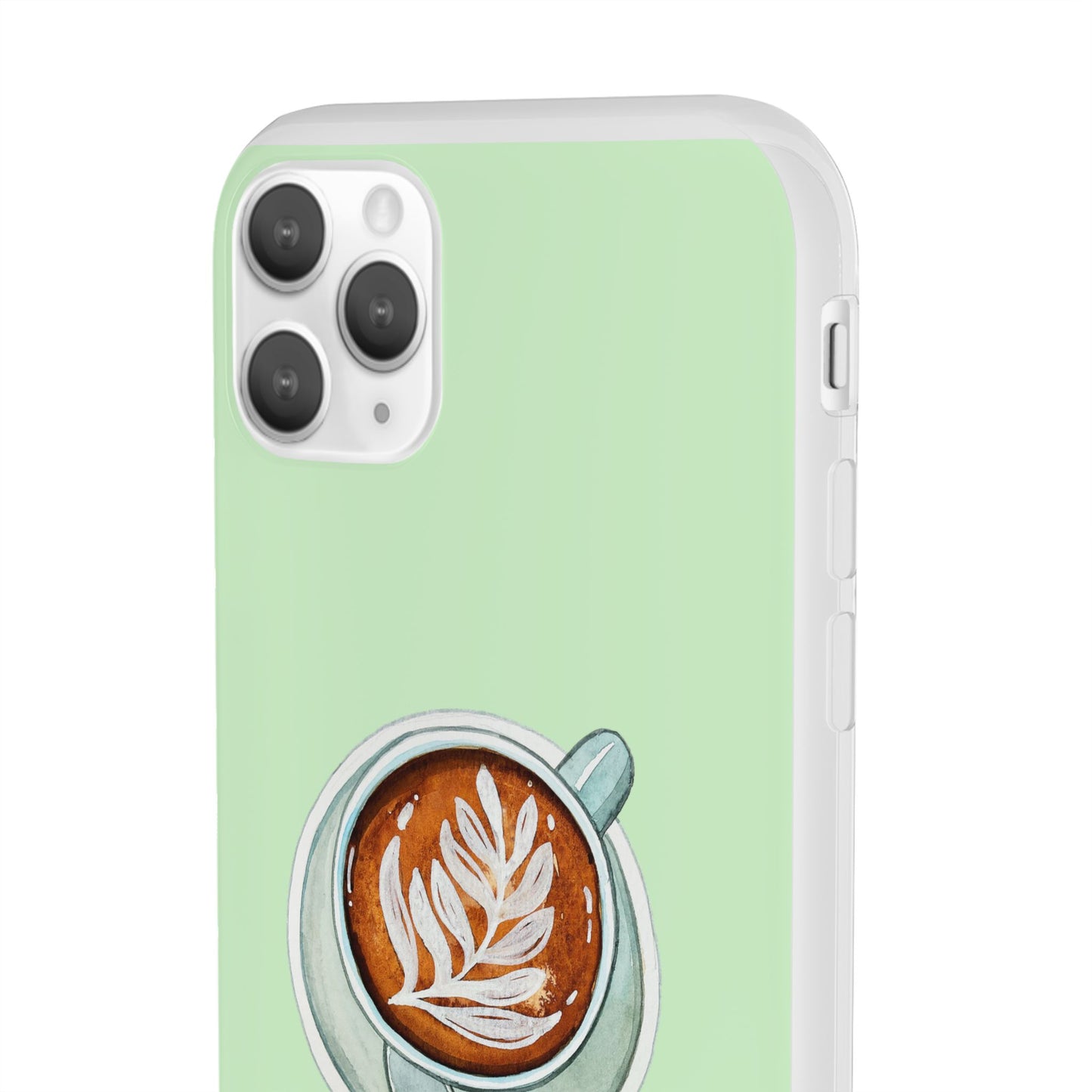Coffee Art Flexi Cases for iPhone, Cute Phone Cover, Tea Lover Gift, Aesthetic Accessories, Green Leaf Design