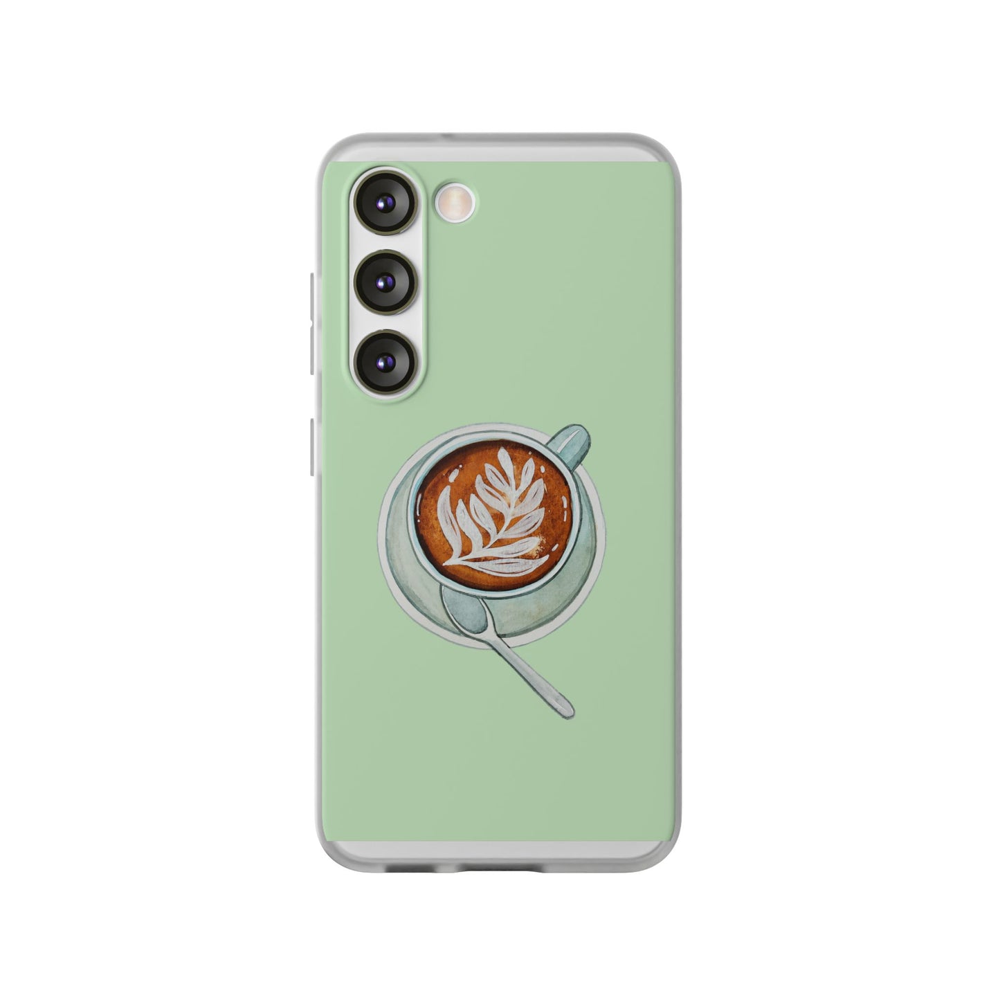 Coffee Art Flexi Cases for iPhone, Cute Phone Cover, Tea Lover Gift, Aesthetic Accessories, Green Leaf Design