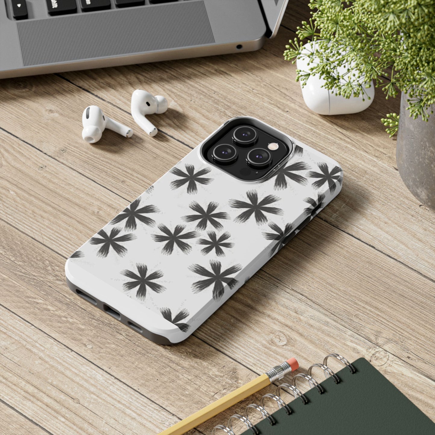 Stylish Tough Phone Cases, Black Flower Design, Durable Phone Protection, Unique Gift, Trendy Phone Accessories